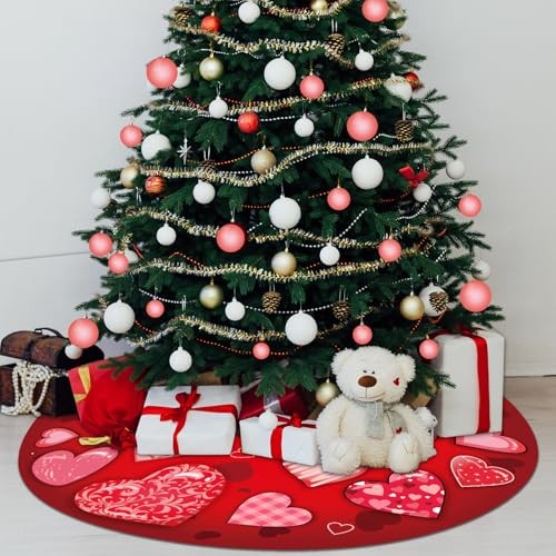 Valentine’s Day Heart Tree Skirt 48 Inch Pink Heart Tree Mat Single-sided