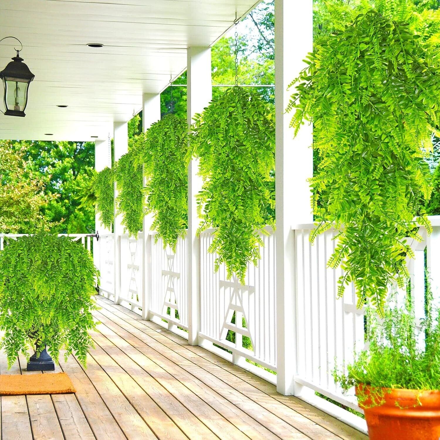 4Pcs Artificial Boston Fern Plant Fake Hanging Trailing Foliage Vine Home Decor