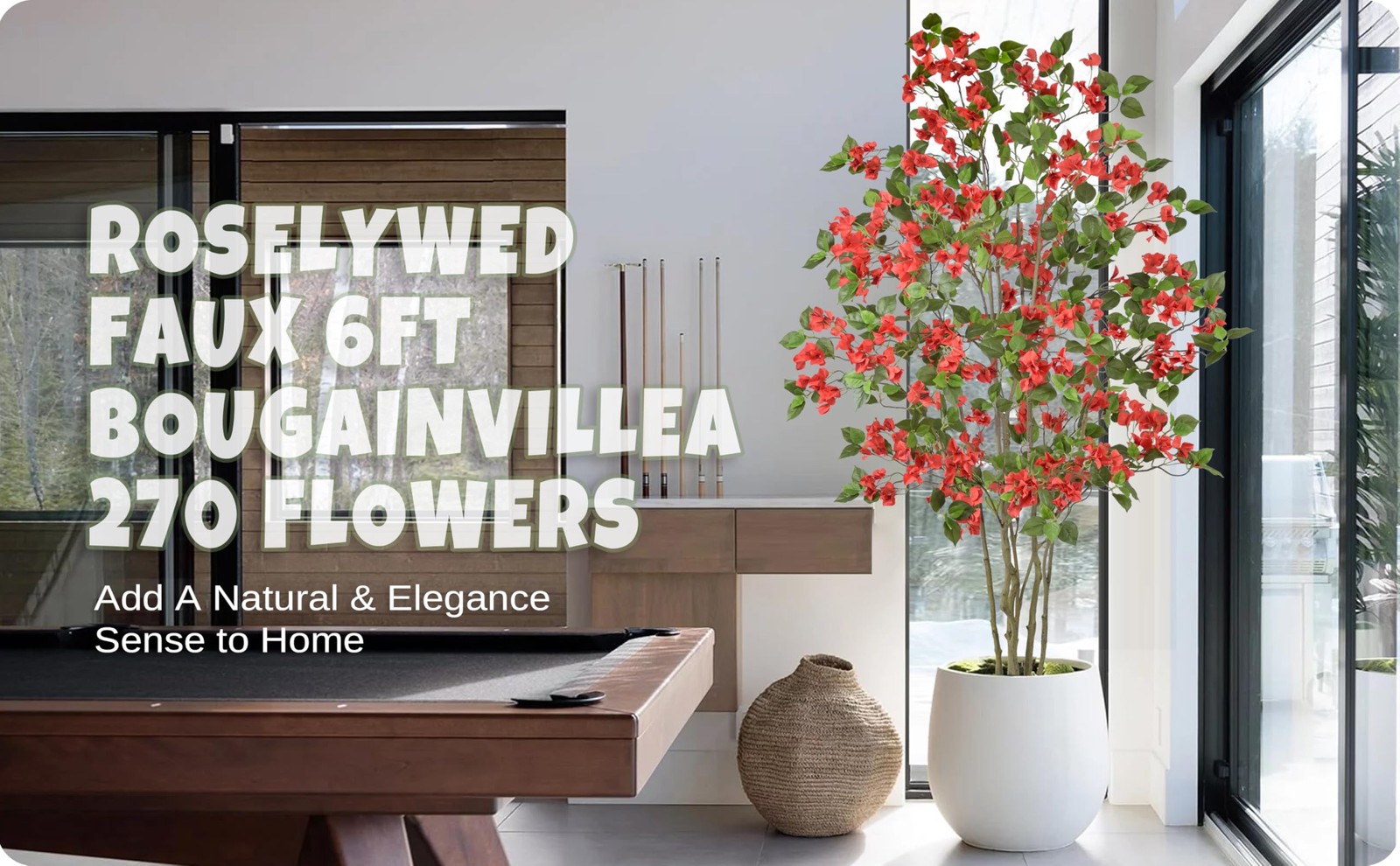 Artificial Red Bougainvillea Tree 6FT with 270 Flowers & White Planter Realis…