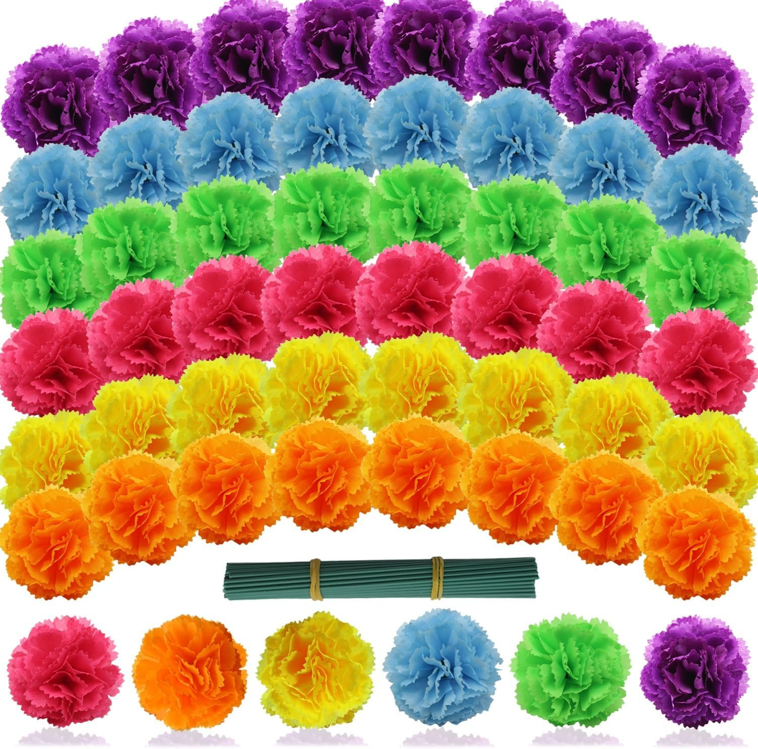 Artificial Marigold Flowers with Stems, 60 Pcs Silk Flowers Marigolds for Day Of