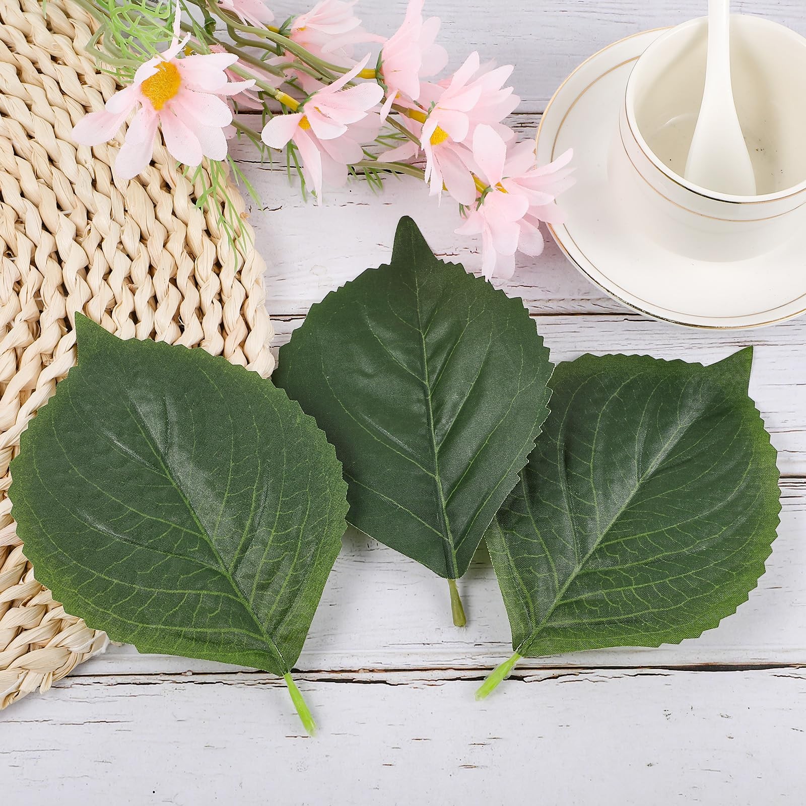 Fake Leaves Artificial Green Leaves 6.5×4.13 Inch Silk Greenery 50 PCS