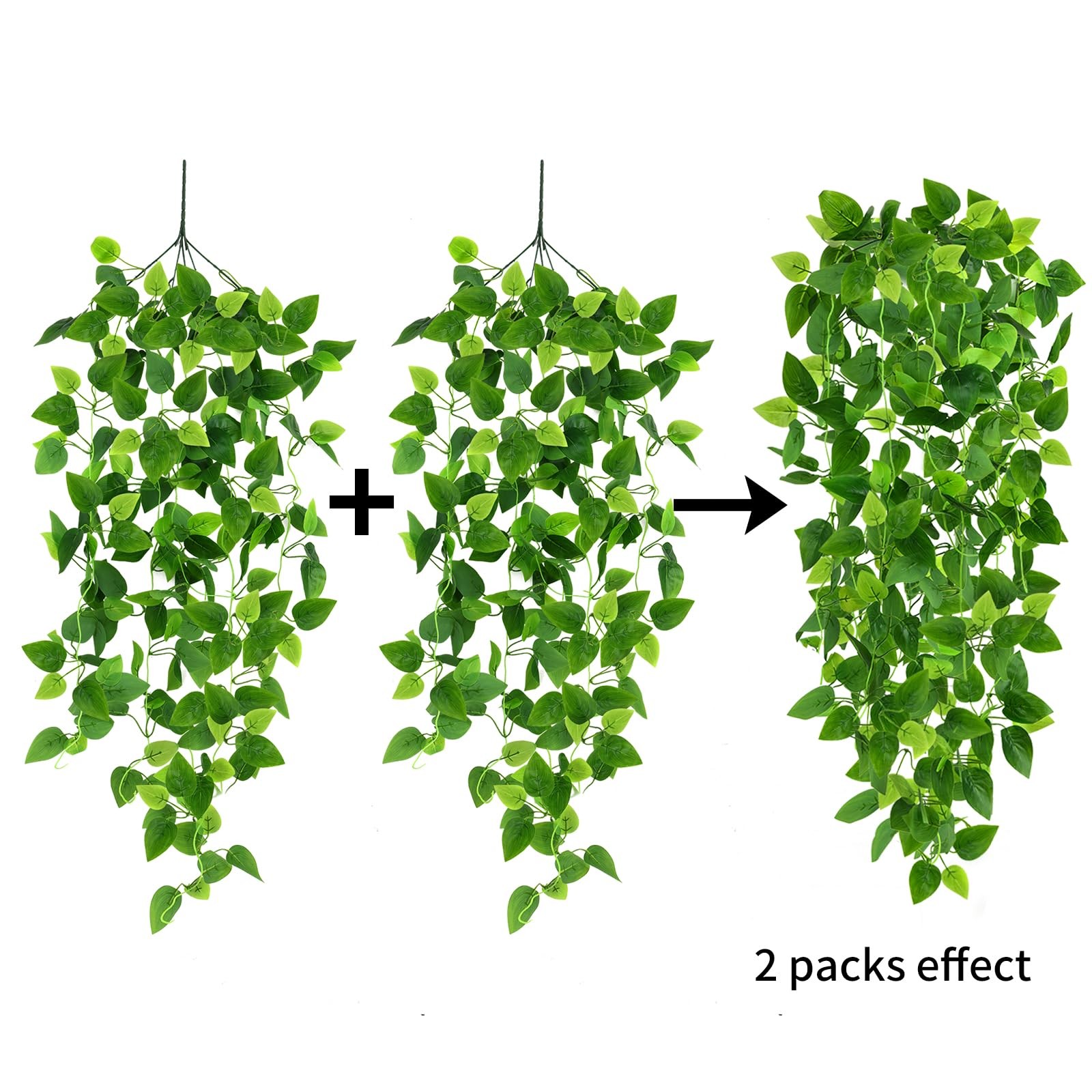 2pcs Fake Hanging Plants for Room Decor, 3.6ft Artificial Ivy Pothos Vine for…
