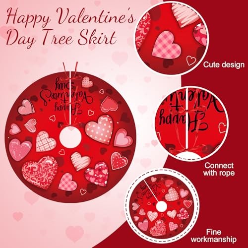 Valentine’s Day Heart Tree Skirt 48 Inch Pink Heart Tree Mat Single-sided