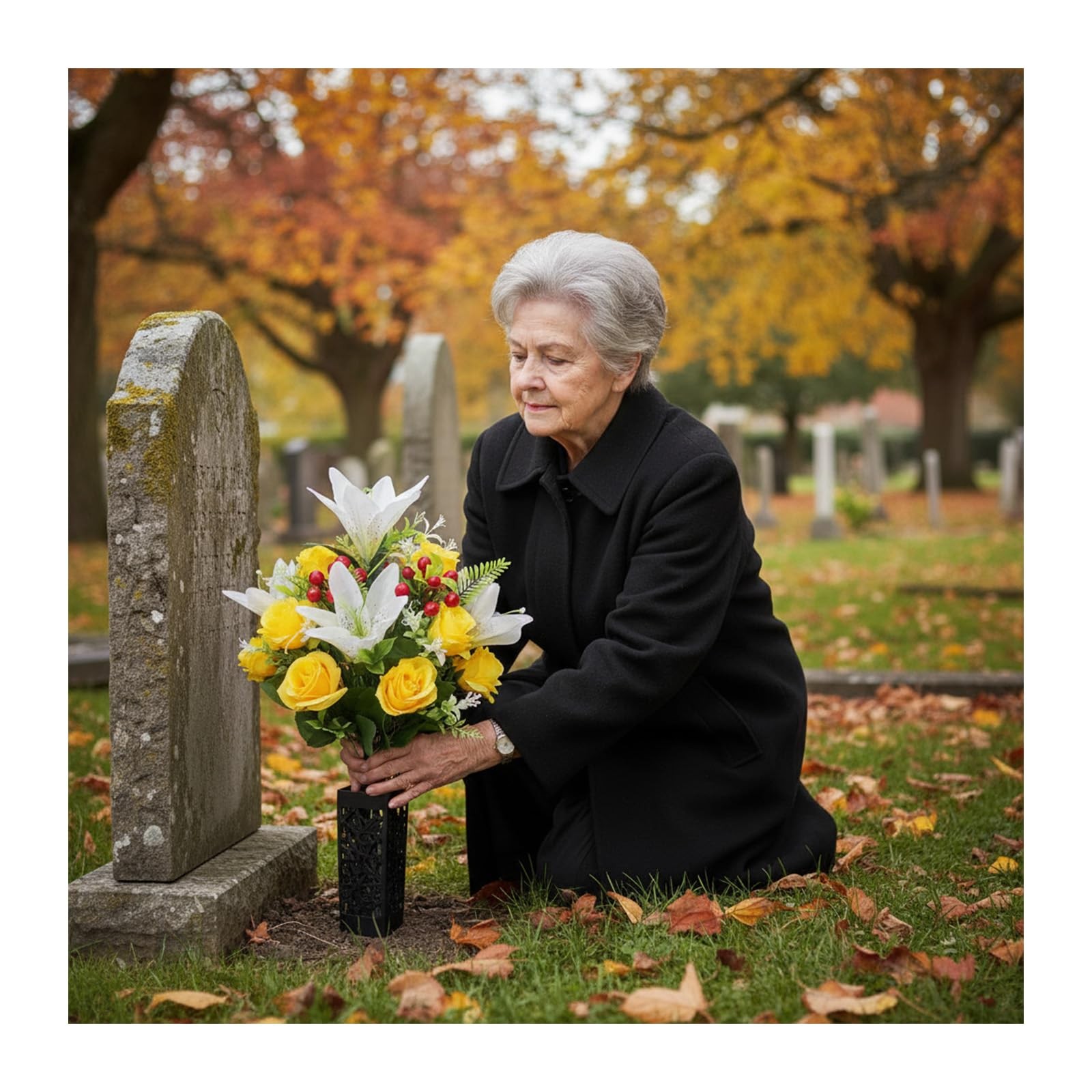 RUMEAVAO 2 Sets Artificial Silk Cemetery Flowers, Memorial Flowers for Graves…
