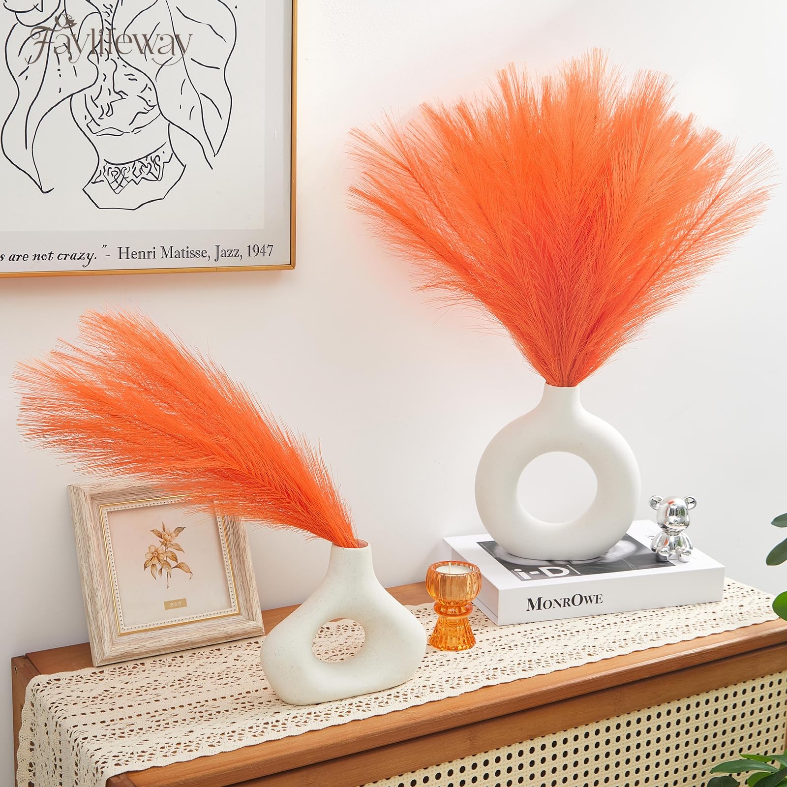 50PCS Light Orange Pampas Grass Decor, 17″ Fluffy Small Pampas Grass for Vase…