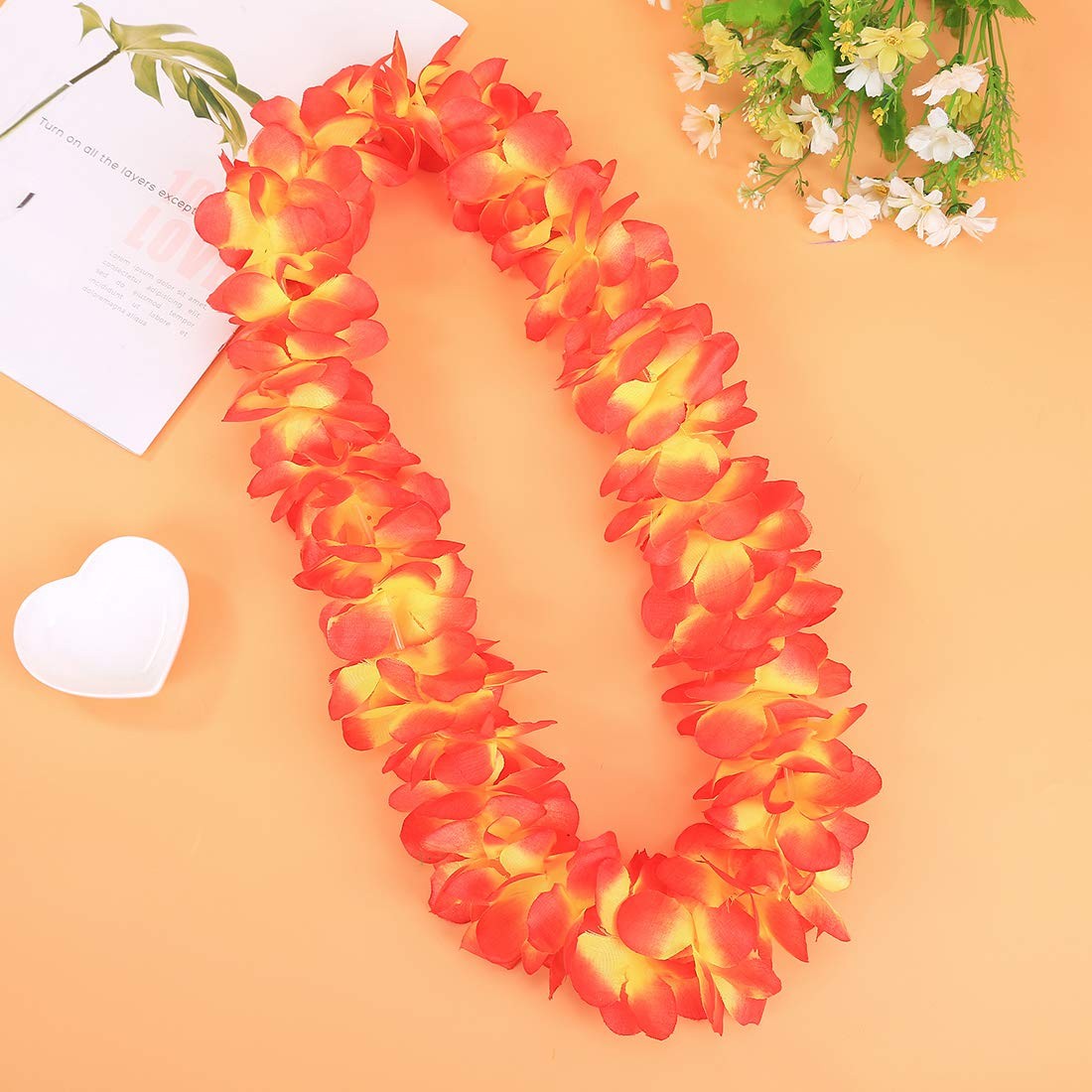 Pack of 5 Ruffled Hawaiian Simulated Silk Flower Hula Luau Party Leis Necklac…