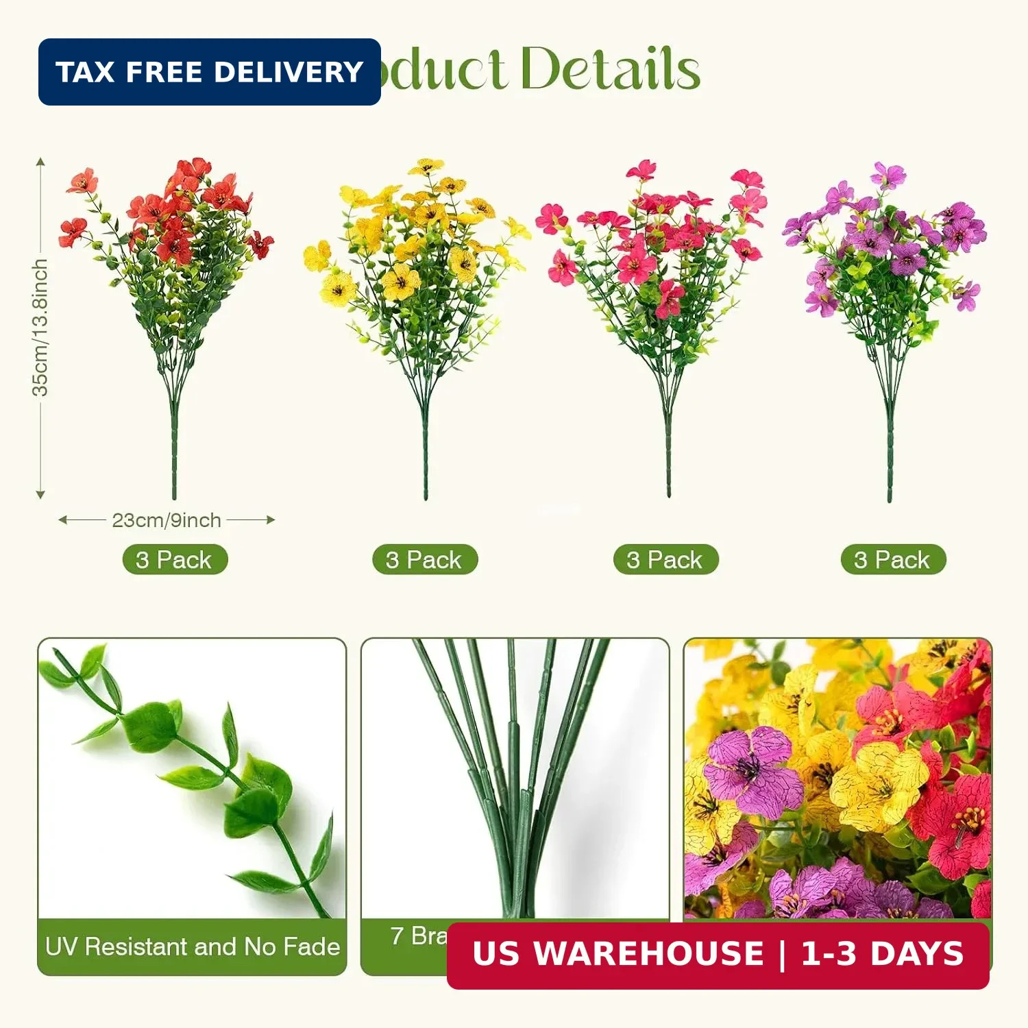 12 Bundles Artificial Flowers for Outdoors, Fake Silk Plastic Flowers for Outsid