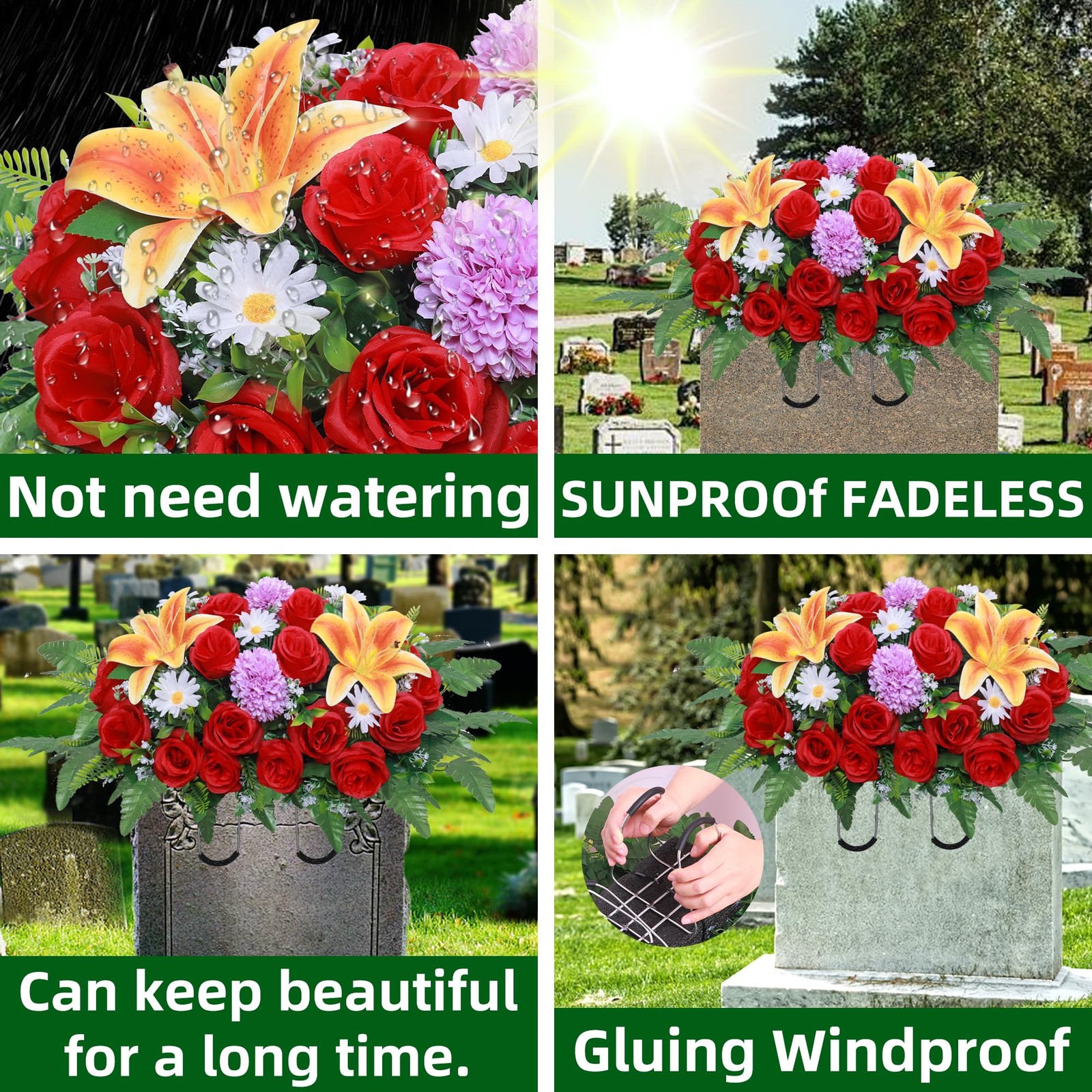 Lodou Artificial Cemetery Flower Saddles,Headstone Saddles for Graves,Lily Ro…