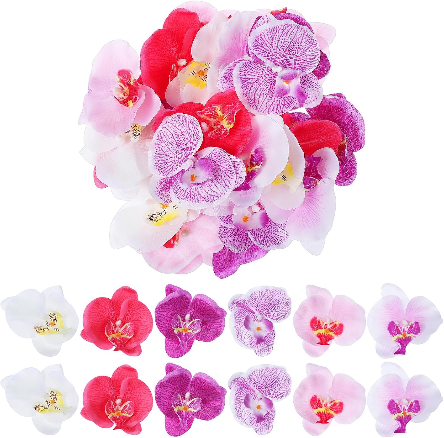 24PCS Artificial Orchid Flower Heads Silk Phalaenopsis DIY Wedding Craft Decor S