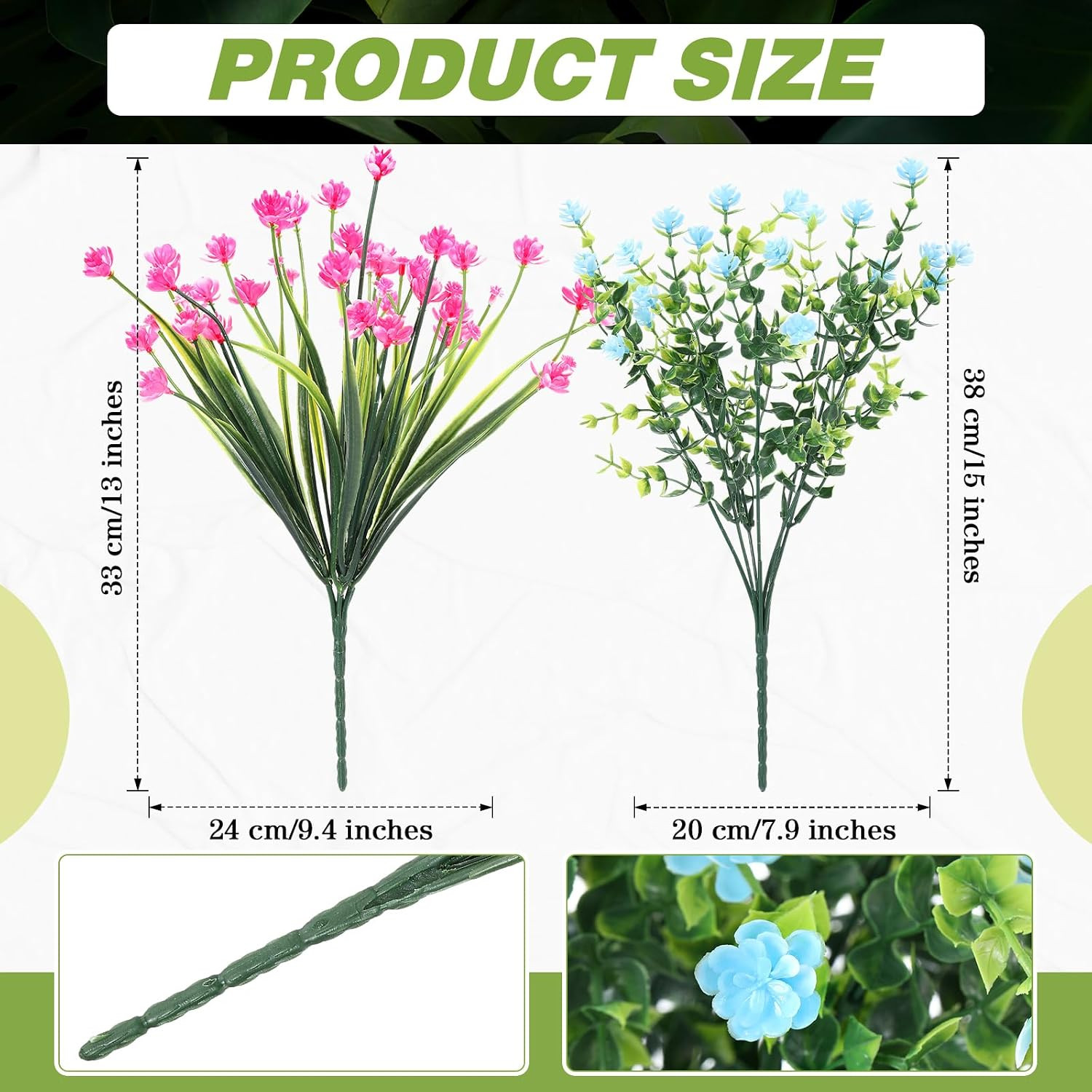 48 Pcs UV Resistant Artificial Flowers for Outdoor Indoor Decor – Blue & Pink