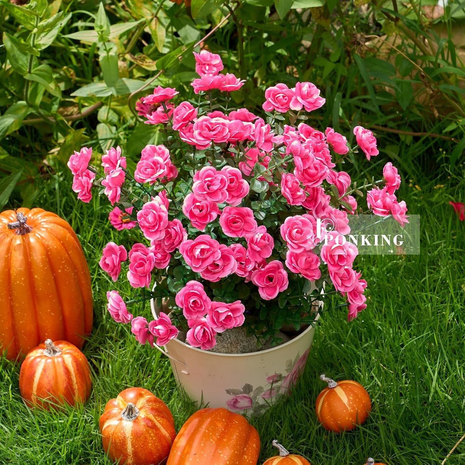 Charming 6 Bundles of UV Resistant Fuchsia Artificial Flowers for Outdoors