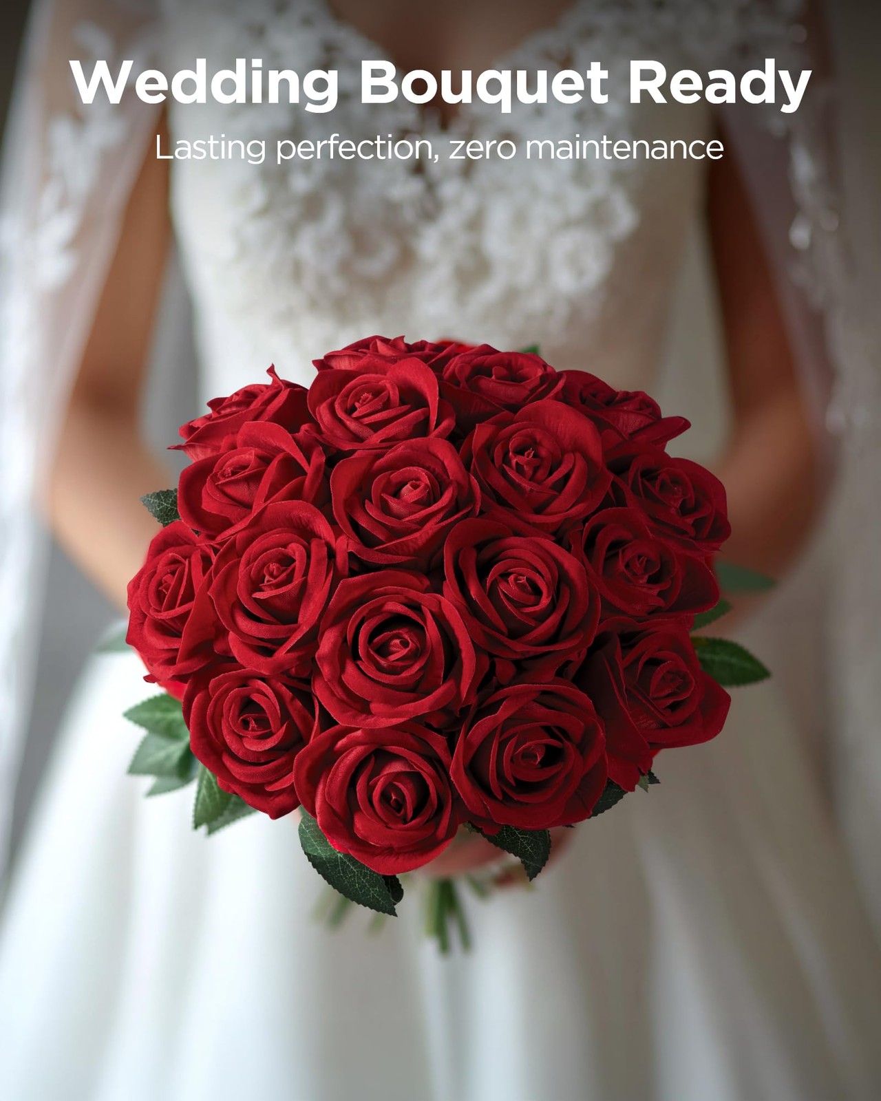 50 Pcs Red Roses Artificial Flowers, Fake Velvet Silk Rose Bulk Faux Flower f…