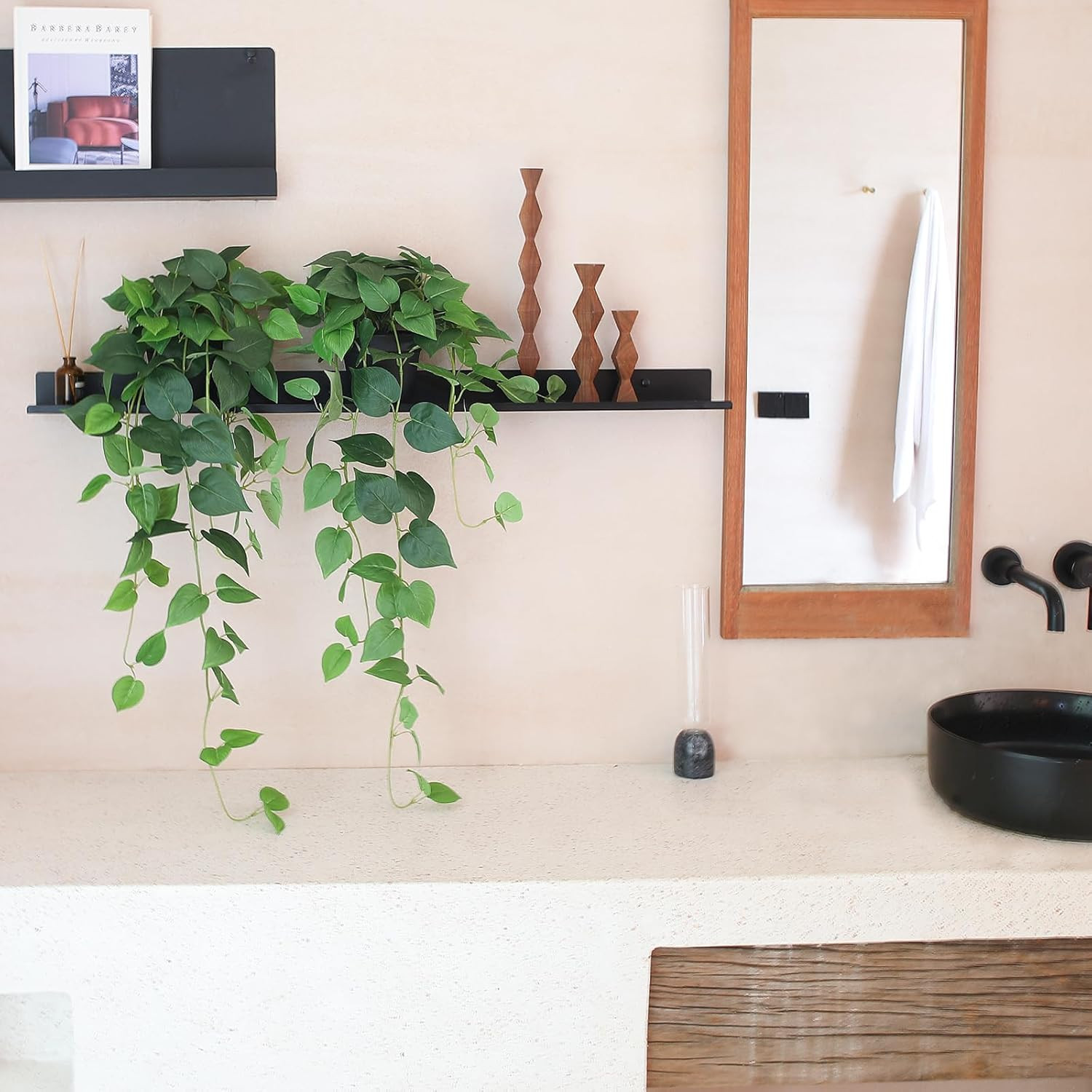 Alyptus Fake Pothos Hanging Plants – 33″ Set of 2 Faux Ivy Vines with Pots Reali
