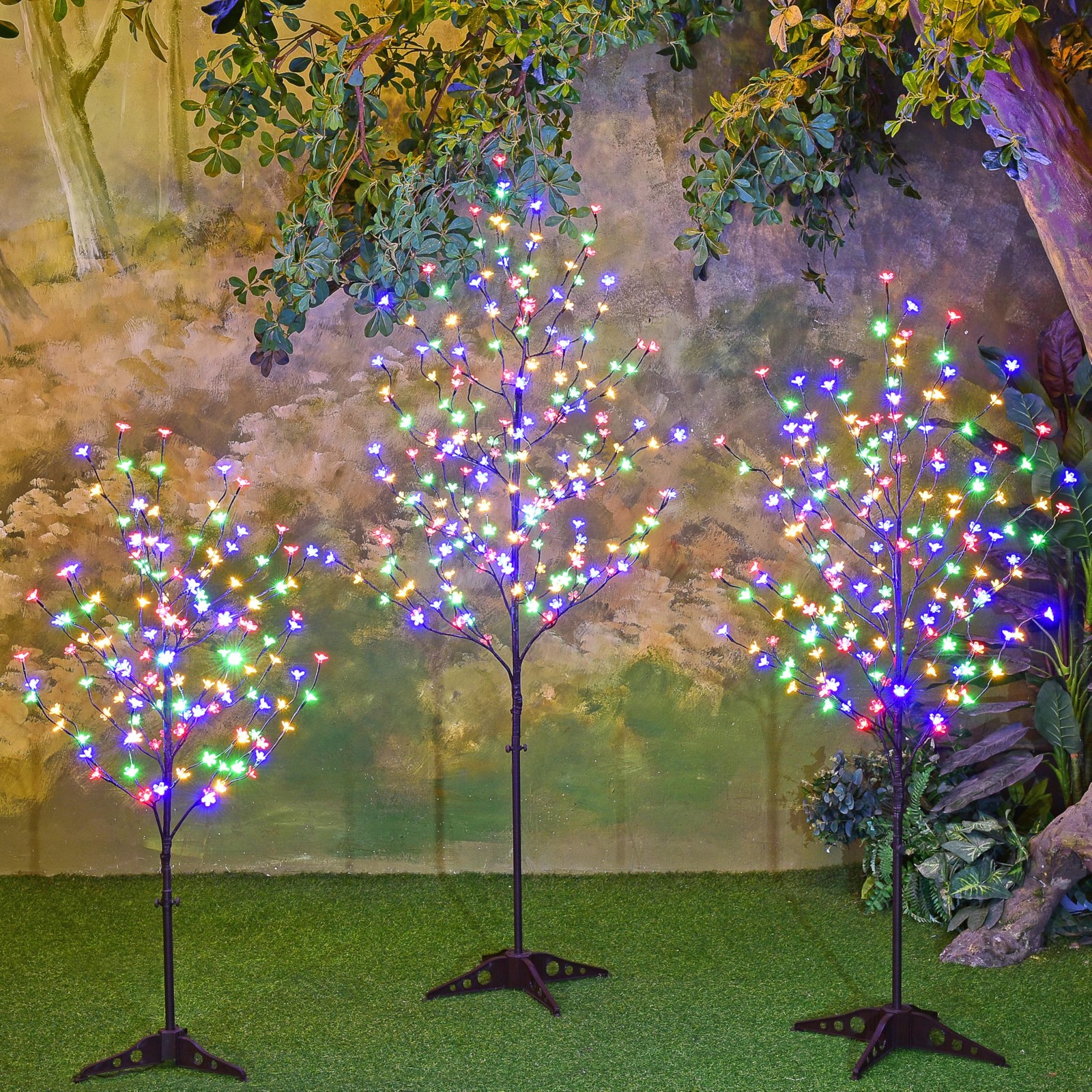 Lighted Cherry Blossom Tree, 4FT, 5FT and 6FT, Pack of 3, Warm White to Multi…