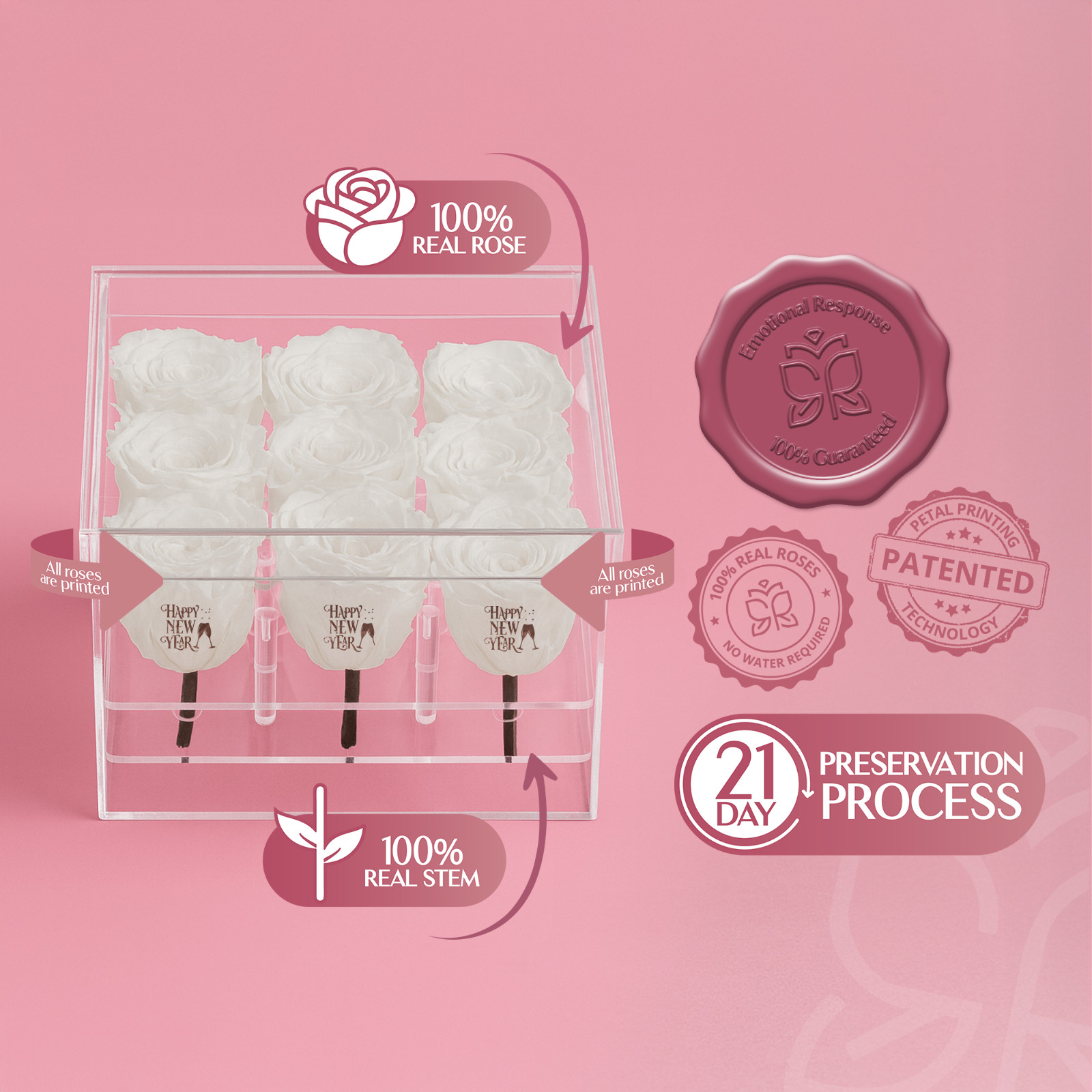 Speaking Roses Luxury Preserved Rose Arrangement in Luxara Nue Display | 9 Roses