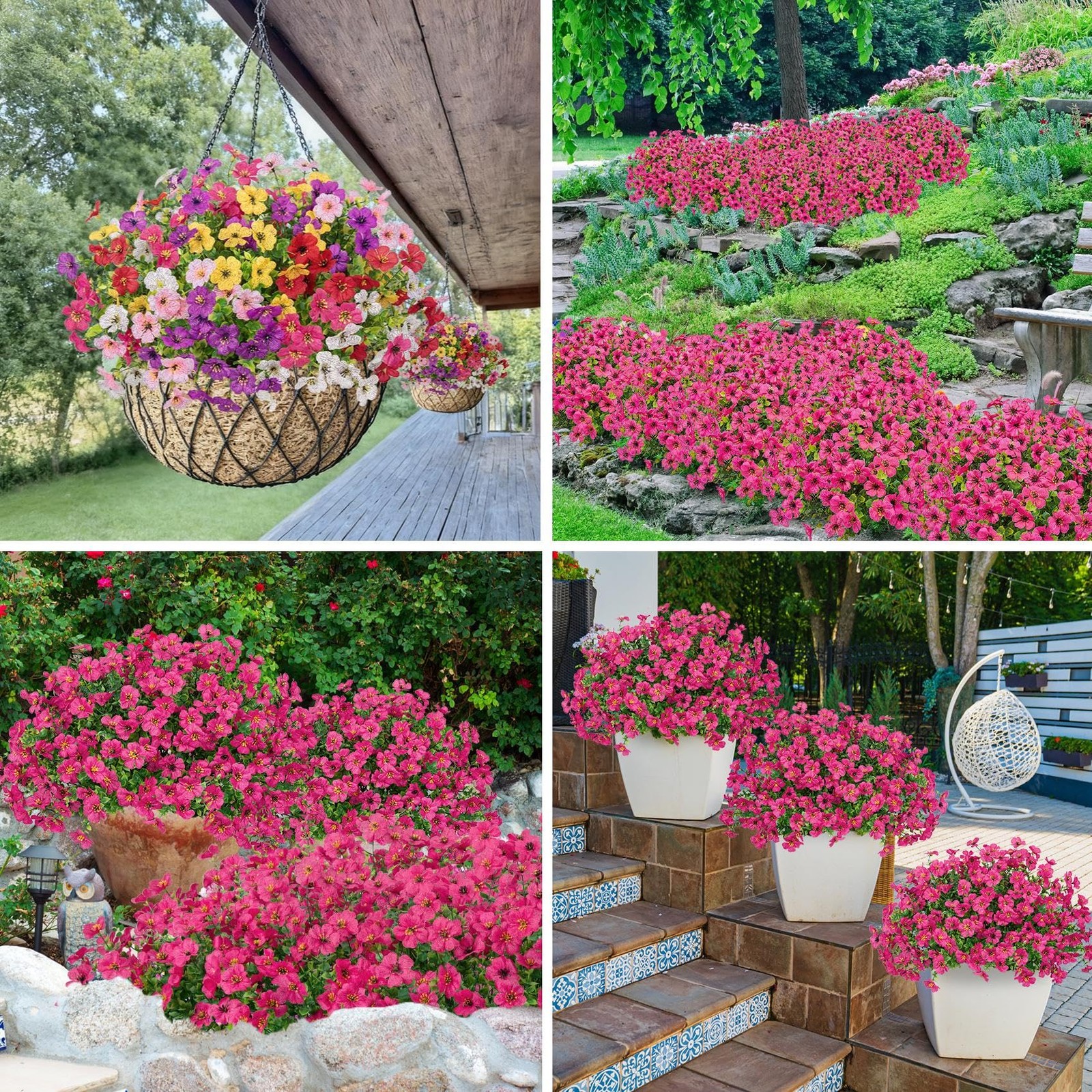 Bassion Artificial Flowers for Outdoors 24 Bundles UV Resistant Fake Flowers