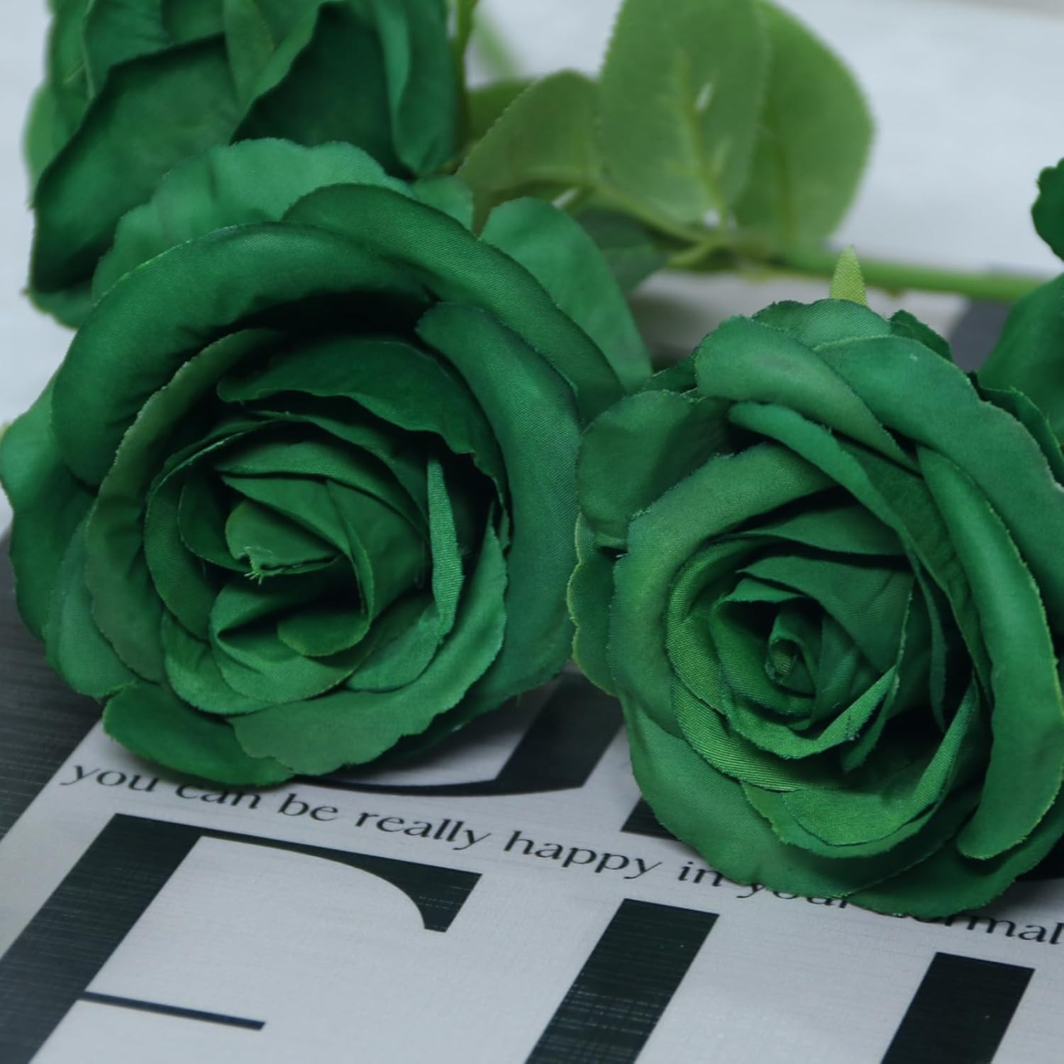 12 Pack Green Artificial Roses Emerald Green Flowers with Stems Silk Roses Fake