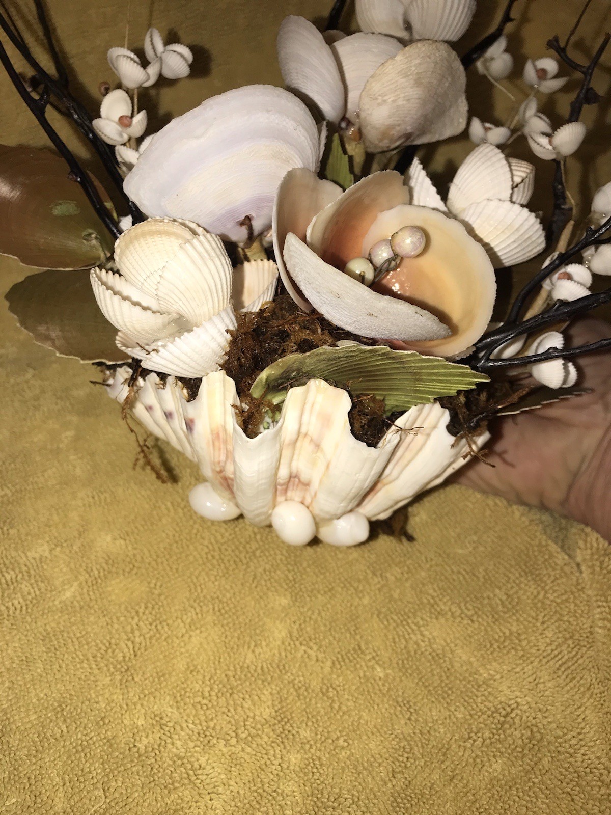 Vintage Sea Shells And Pearls Flower Bouquet