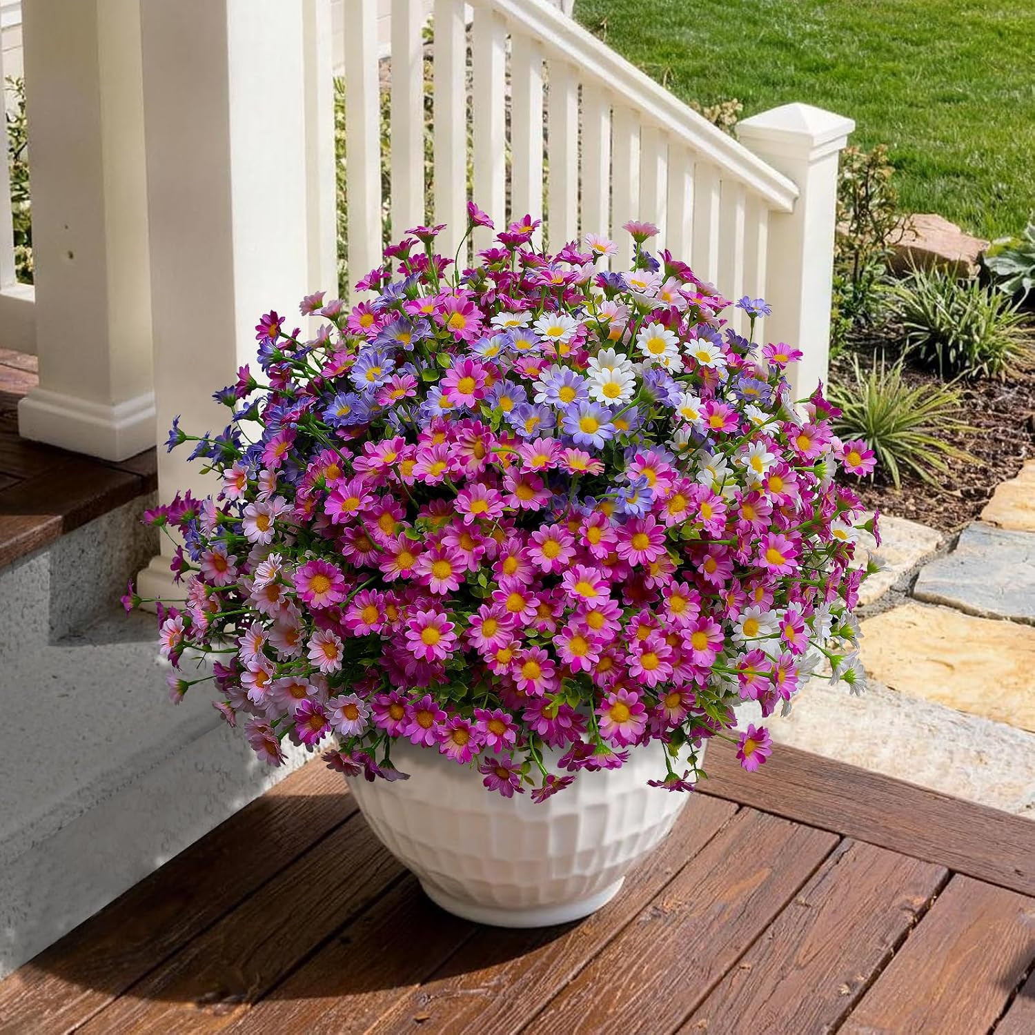 Vibrant Outdoor Faux Daisy Bundle – 20 Colorful Realistic Plants for Decor