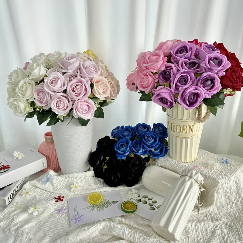 9 Heads silk Rose Artificial Flower Bouquet Home Table Vase Deco Floral