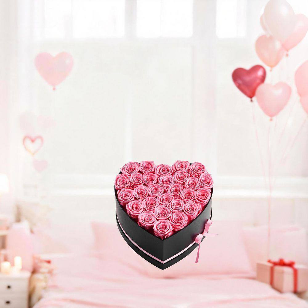 27 Preserved Roses in a Heart-Shaped Box, 5.51 In. Pink Indoor Artificial Rose i