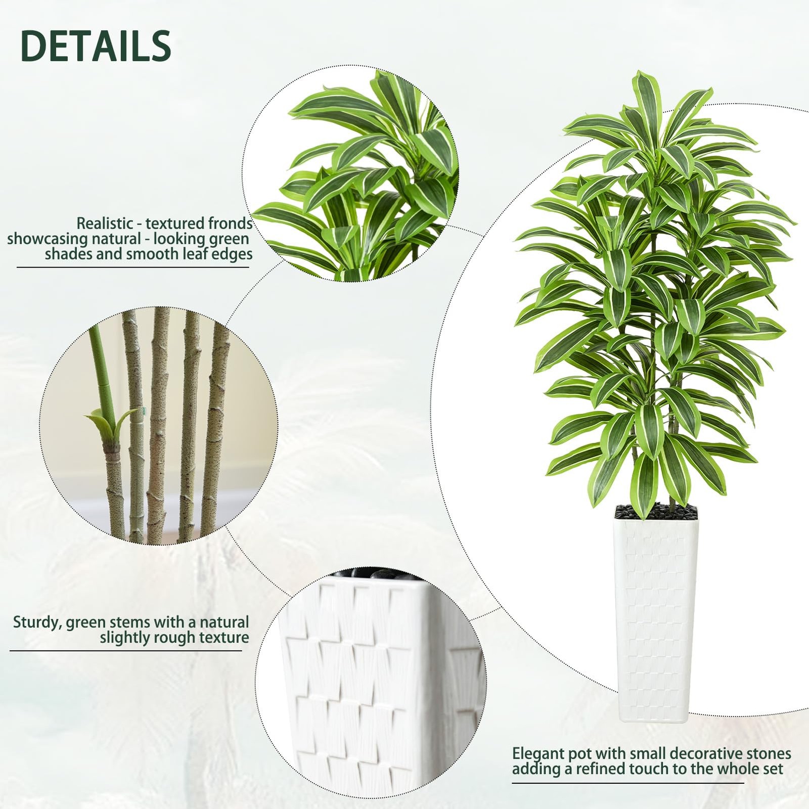 Artificial Yellow Dracaena Tree Indoor, 7FT Tall Fake Floor Plants with White…