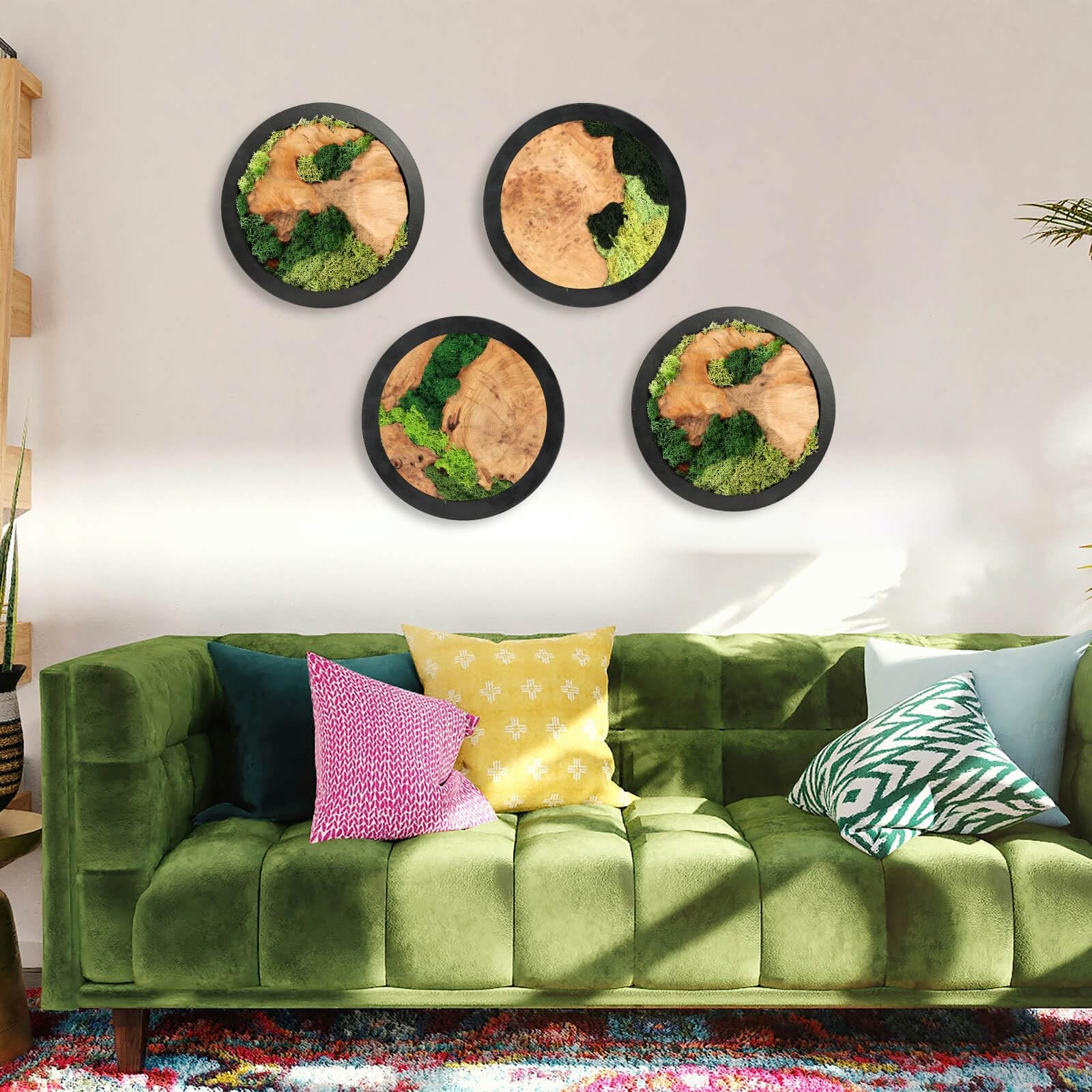 Natural Preserved Moss Wall Art Rustic Handcrafted Wood Wall Hanging No