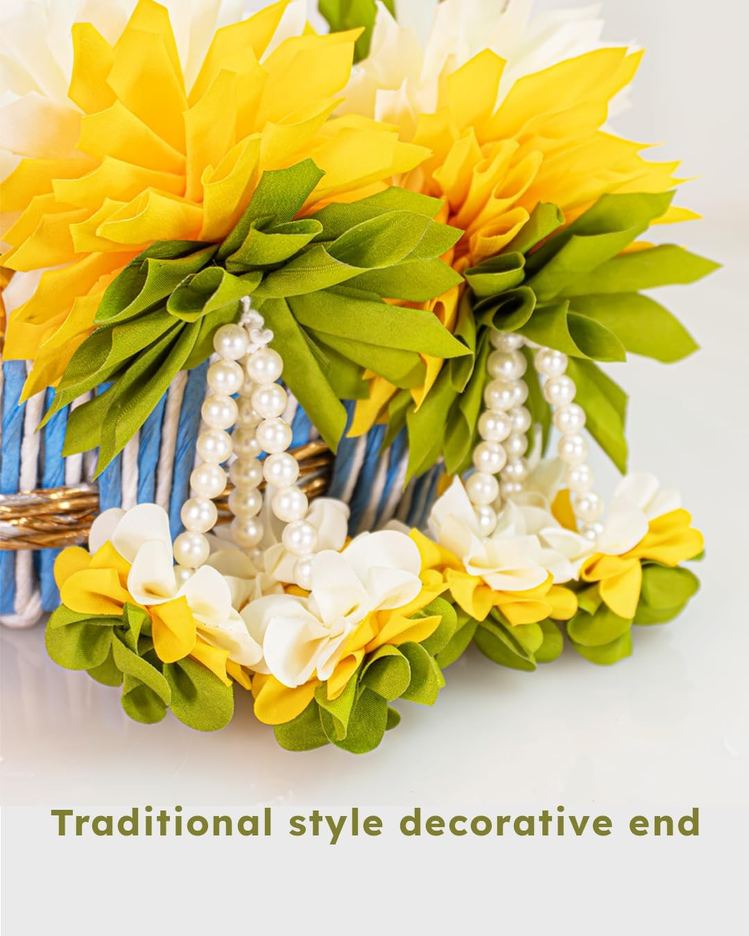 Meezo Flower Garland –5 Feet Cloth Flowers with Green Leaf Accents, Diwali Decor