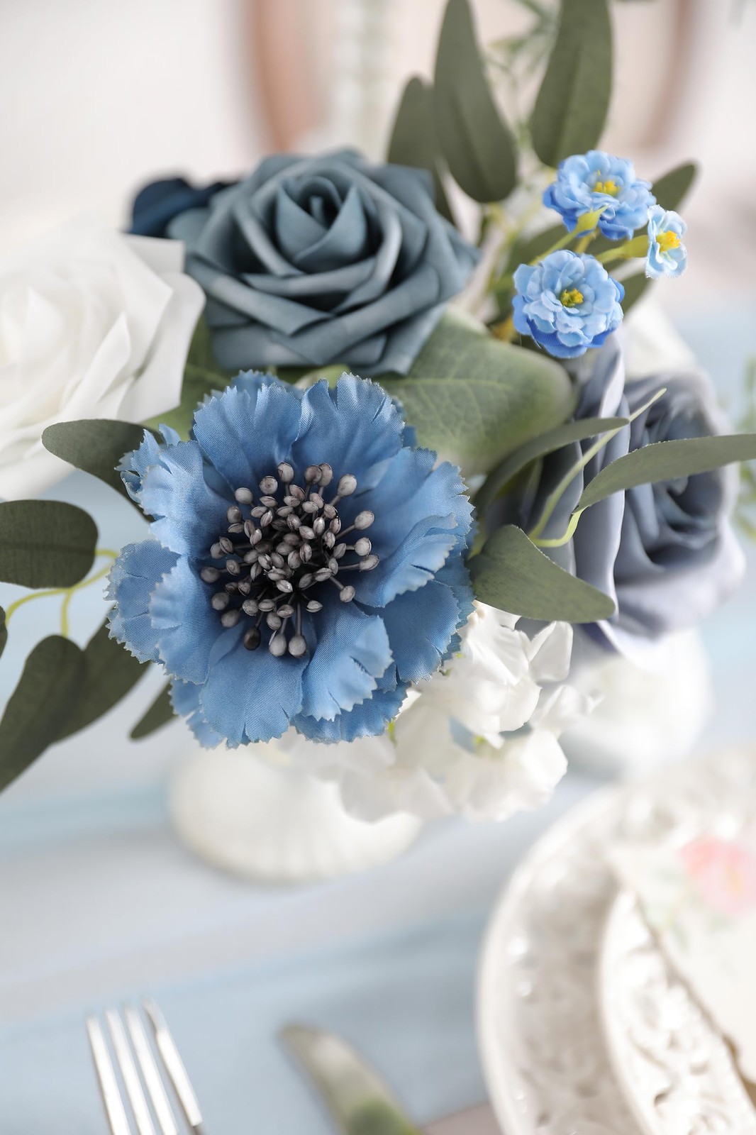 Retro Dusty Blue Artificial Rose Flowers Combo DIY Wedding Bouquets
