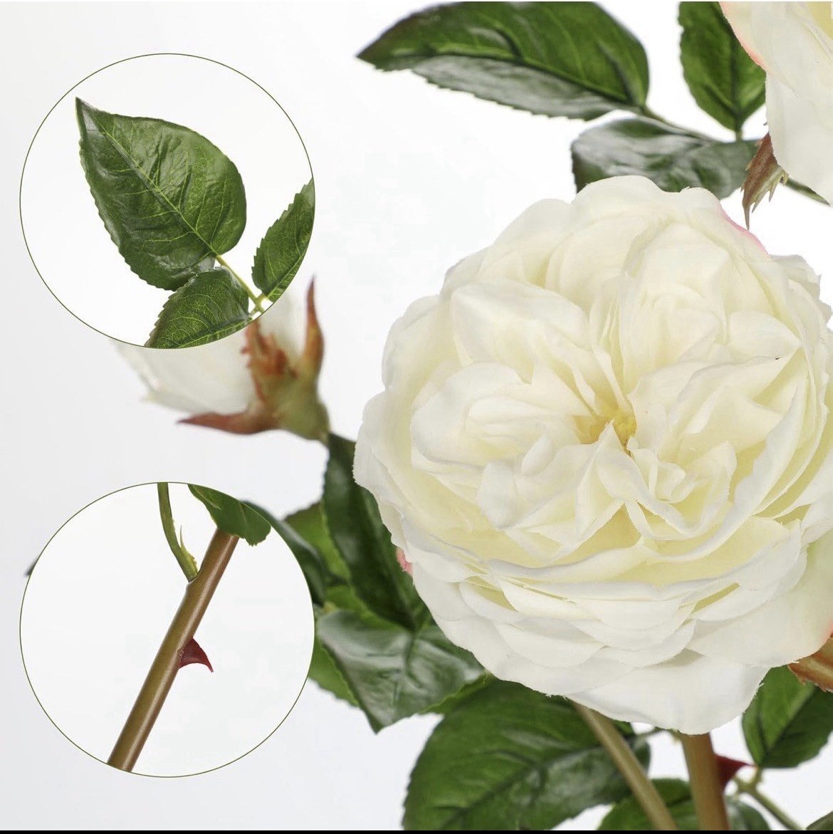 Real Touch Artificial Roses (Set of 6) – 23.6″ Long Stem White Garden Rose