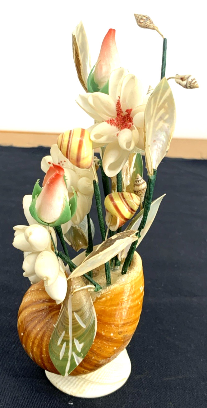 Seashell Flower Bouquet Table Top Hand made 8″ Tall Vintage