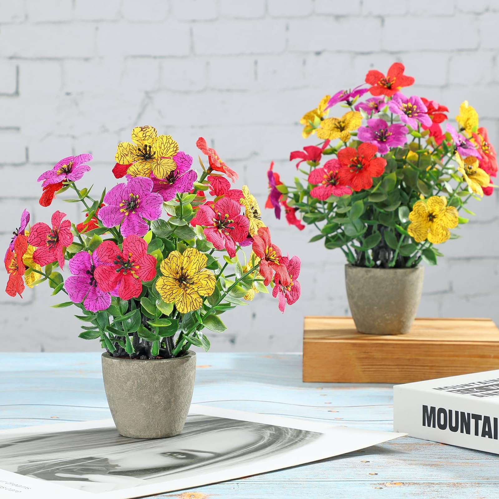 2 Pack Small Fake Plants Potted Artificial Plants Artificial Flowers Potted F…