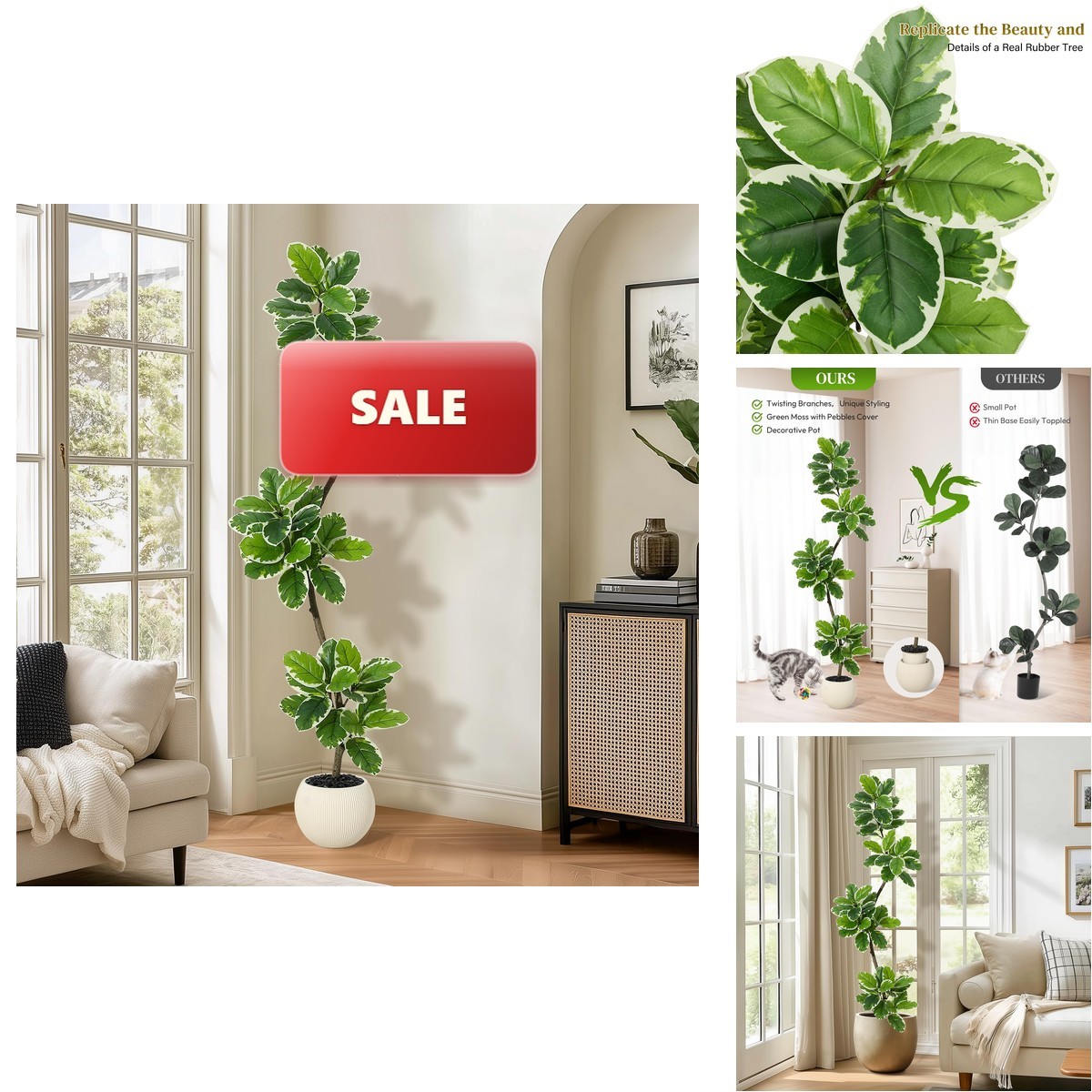 GarveeHome Fiddle Leaf Fig Tree Artificial Indoor Sphere Planter