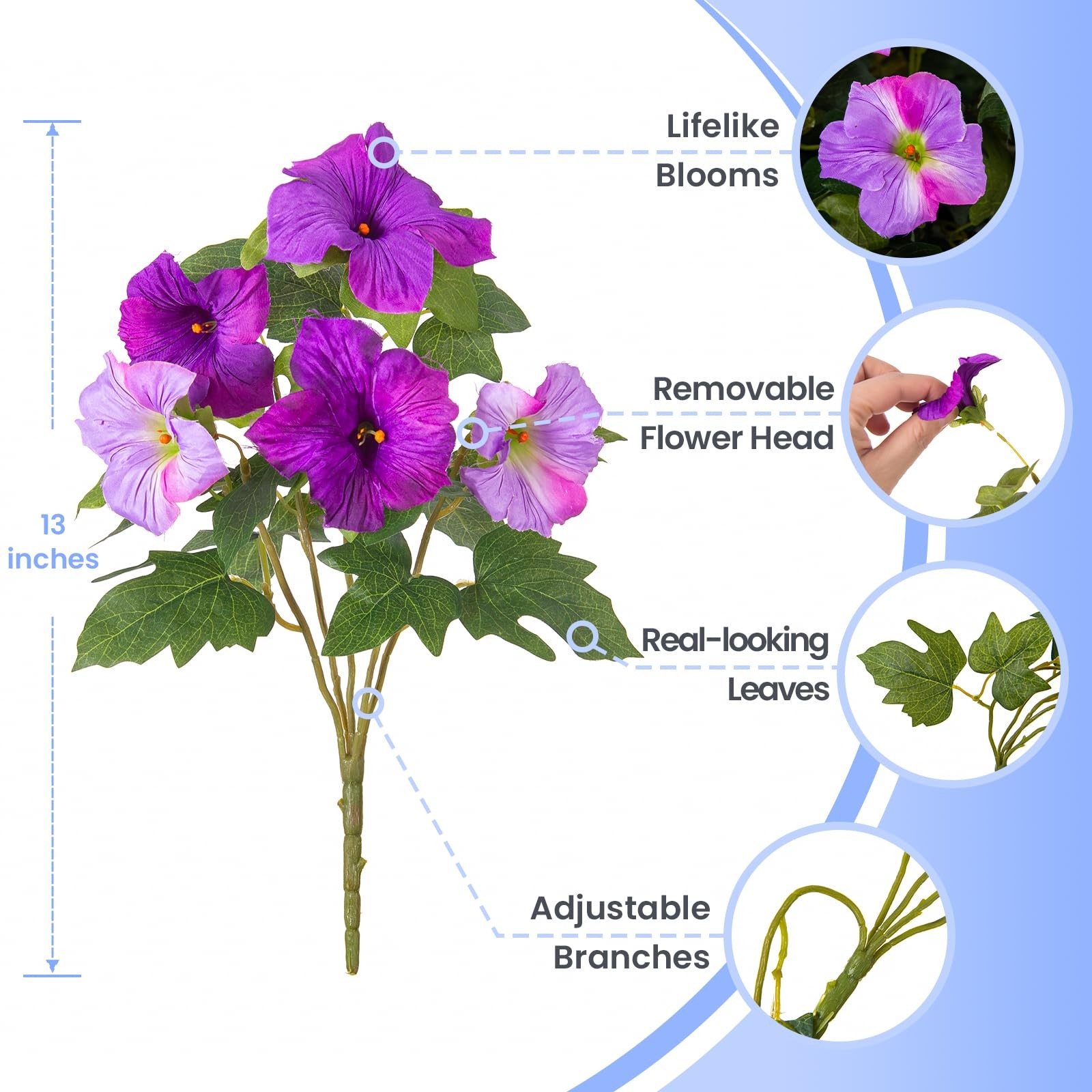 6 Pcs Artificial Petunia Flowers for Outdoor, Fake Spring Petunias Faux Silk …