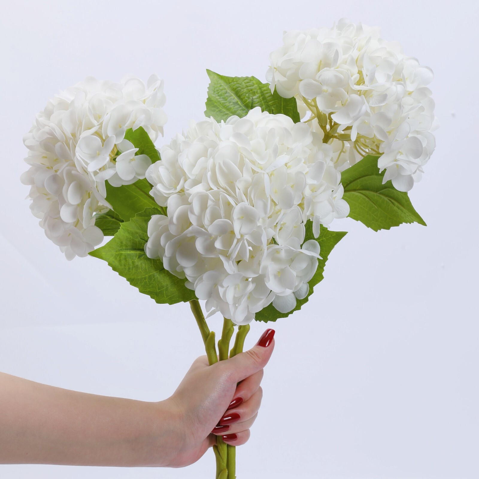 3Pcs Artificial Hydrangea Moisturized Long Stem Fully Blooming Flowers Home Deco