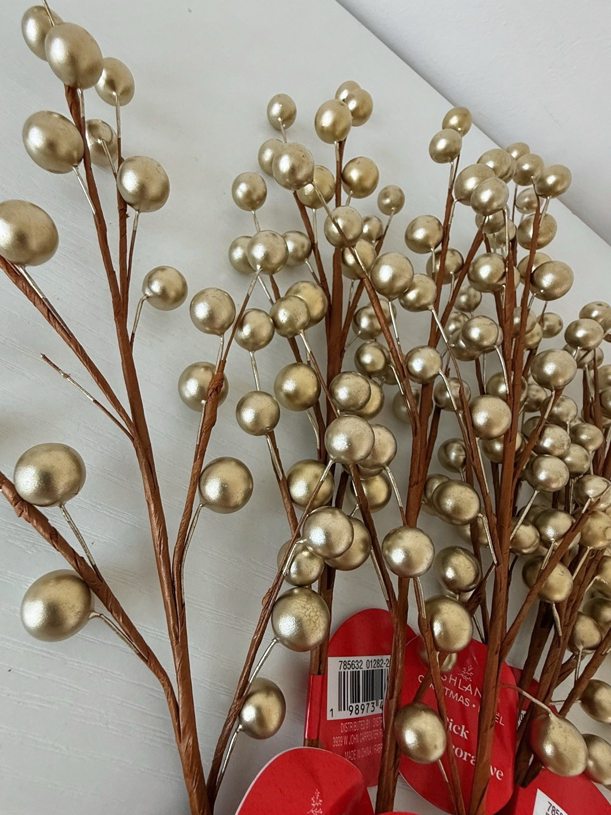 Ashland Christmas Shiny Gold Berry Pick Lot Holiday Floral Stems Tree Decor 8 Pc