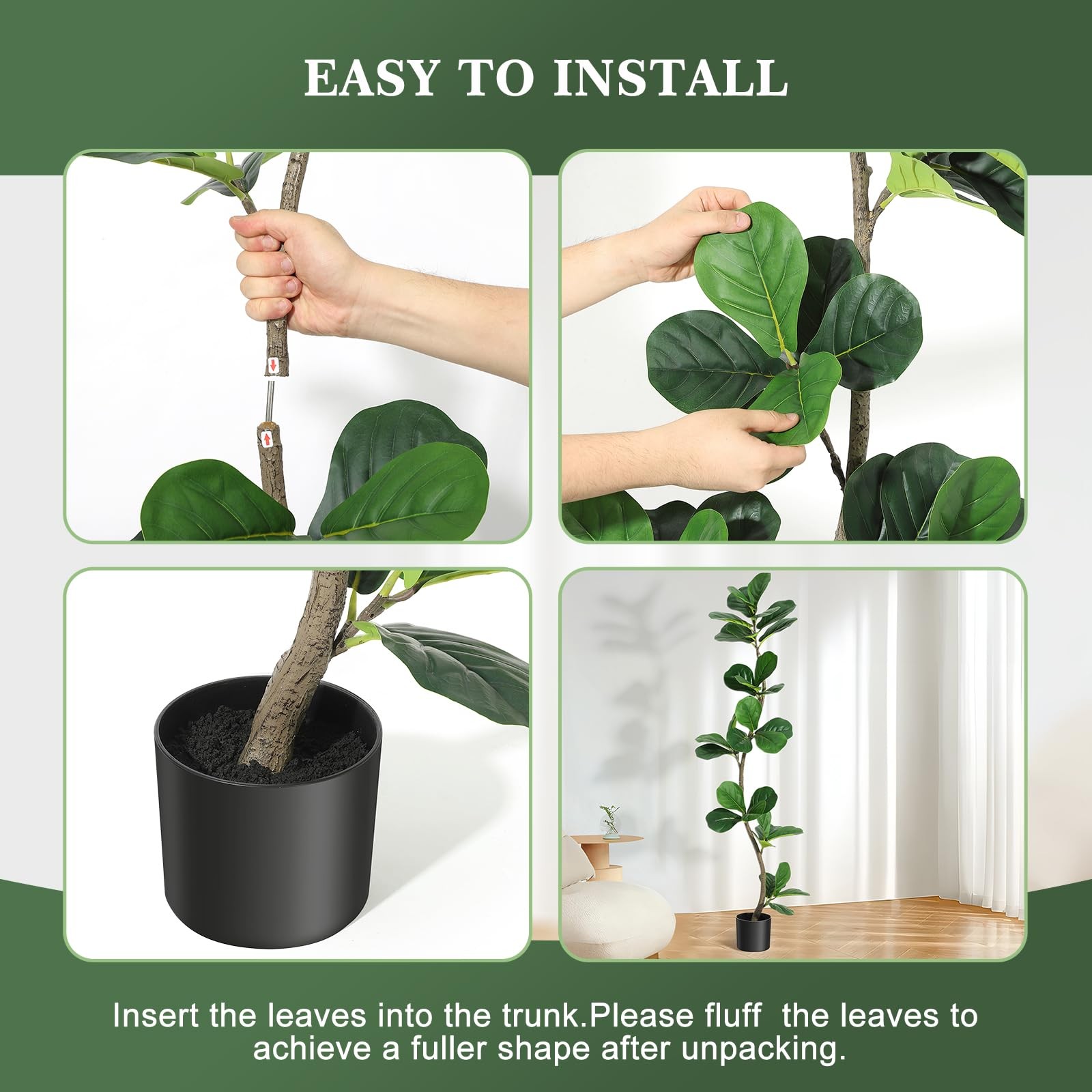 Artificial Fiddle Leaf Fig Tree – 5 ft Fake Plant with Black Nursery Planter,…
