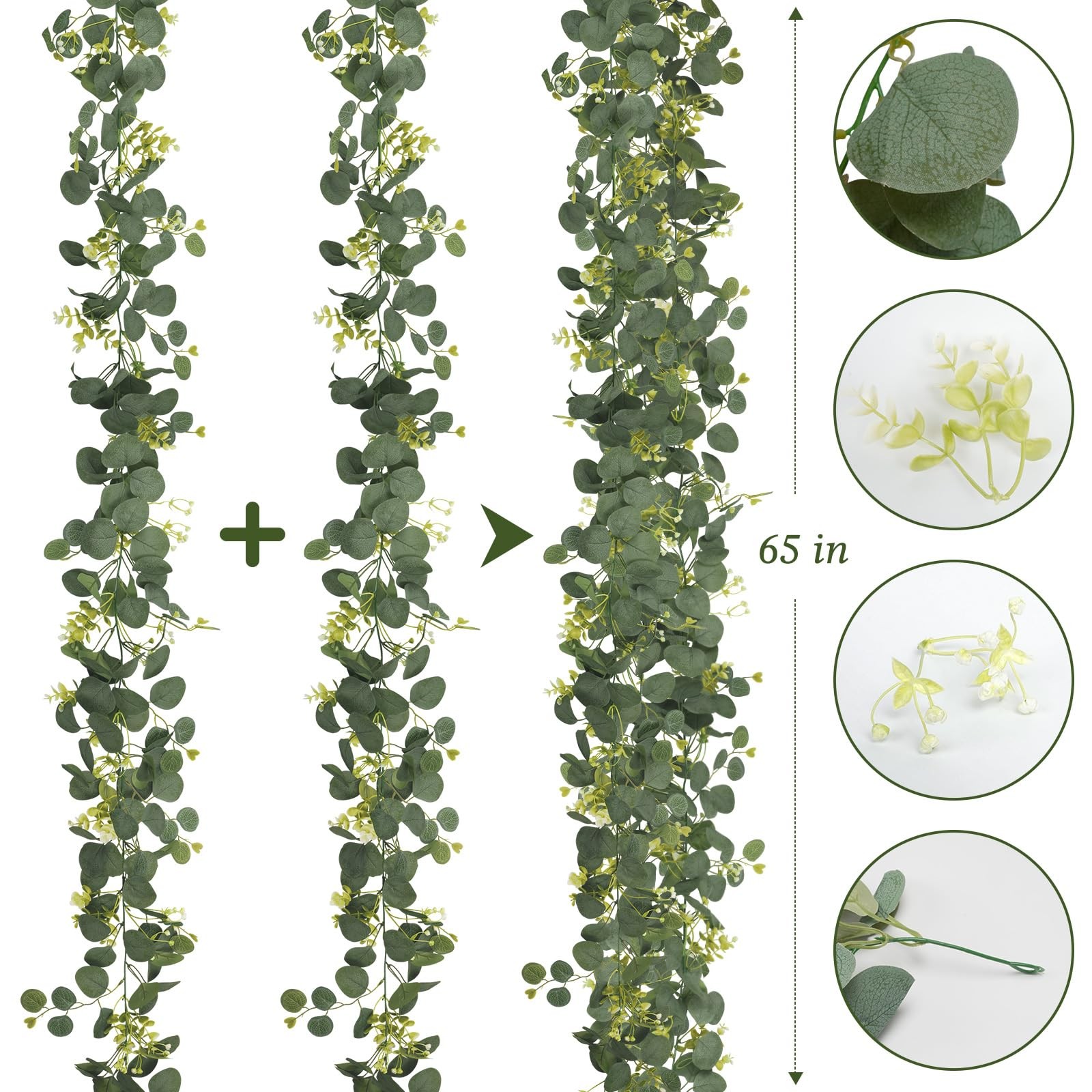 Eucalyptus Garland Faux Silk Leaf Silver Dollar Artificial Greenery Fake Euca…