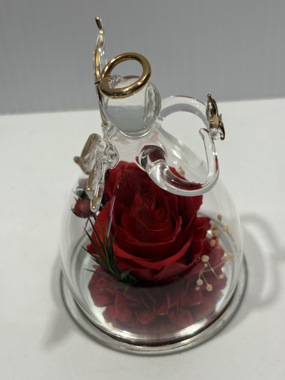 Glass Angel Flower Gifts Preserved Flower Red Rose in Figurines 3” Approx