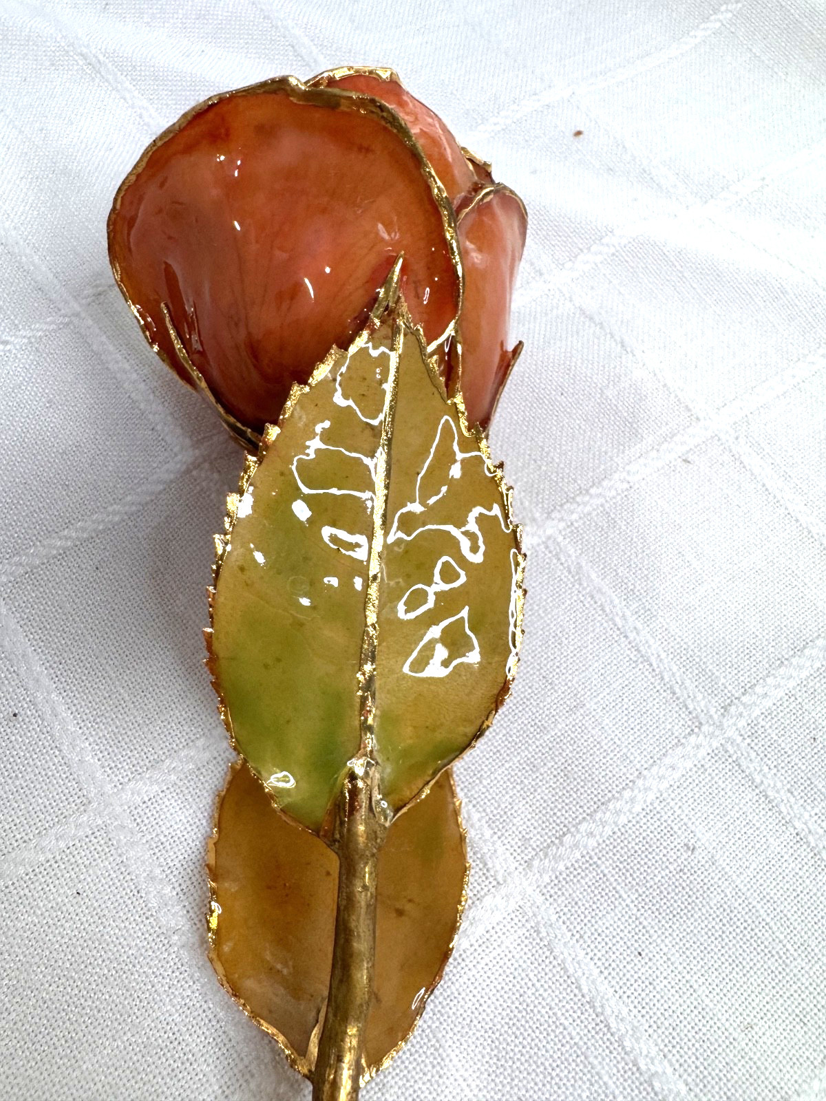 Orange Lacquered Rose with Gold Trim Unique Gift Free Shipping
