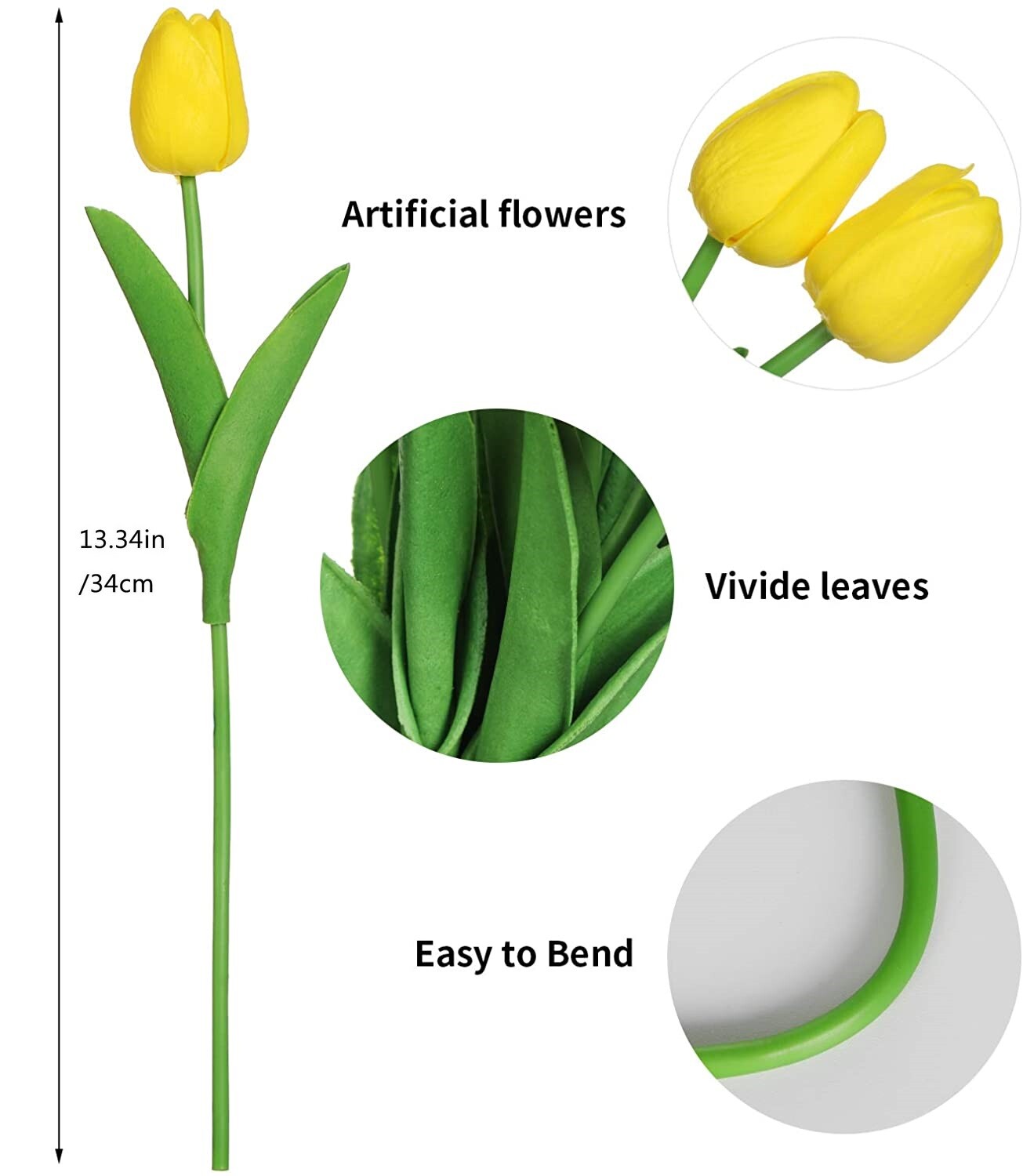 10 PACK Artificial Tulip Fake Flowers Real Touch For Wedding Home Decor Yellow