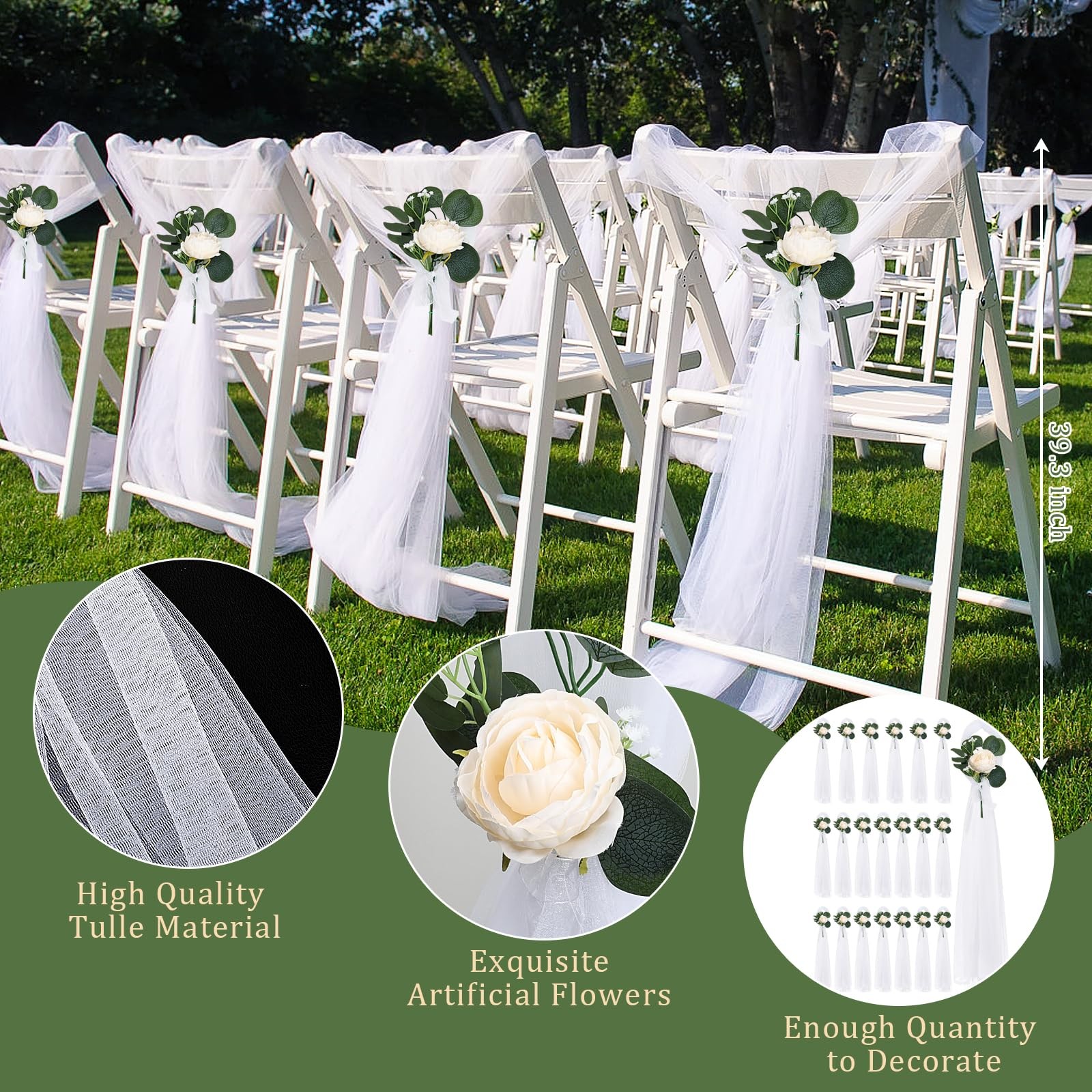 20 Sets Wedding Aisle Decorations, 39.4 Inches Artificial Silk Rose Flowers w…