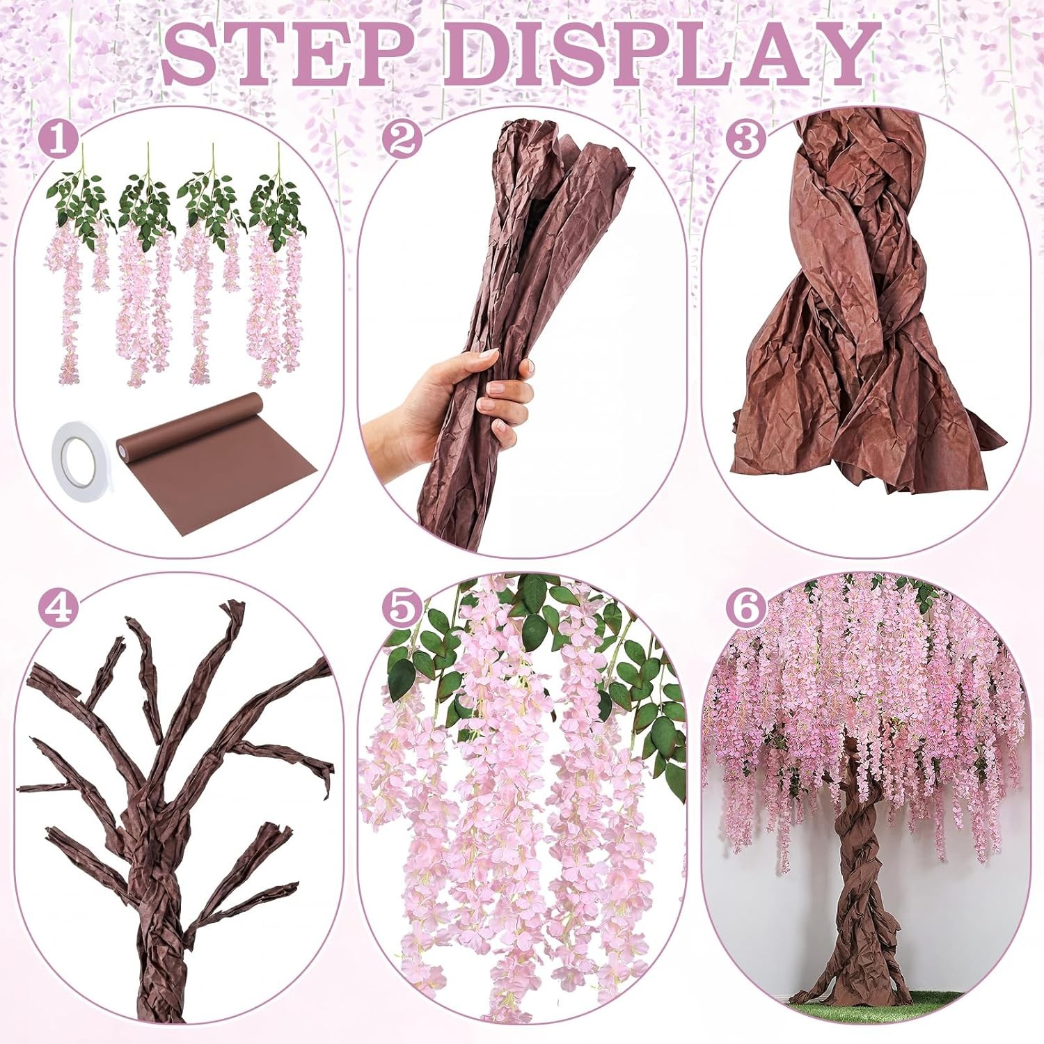 DIY Wisteria Tree Hanging 3D Paper Blossoms for Home Classroom