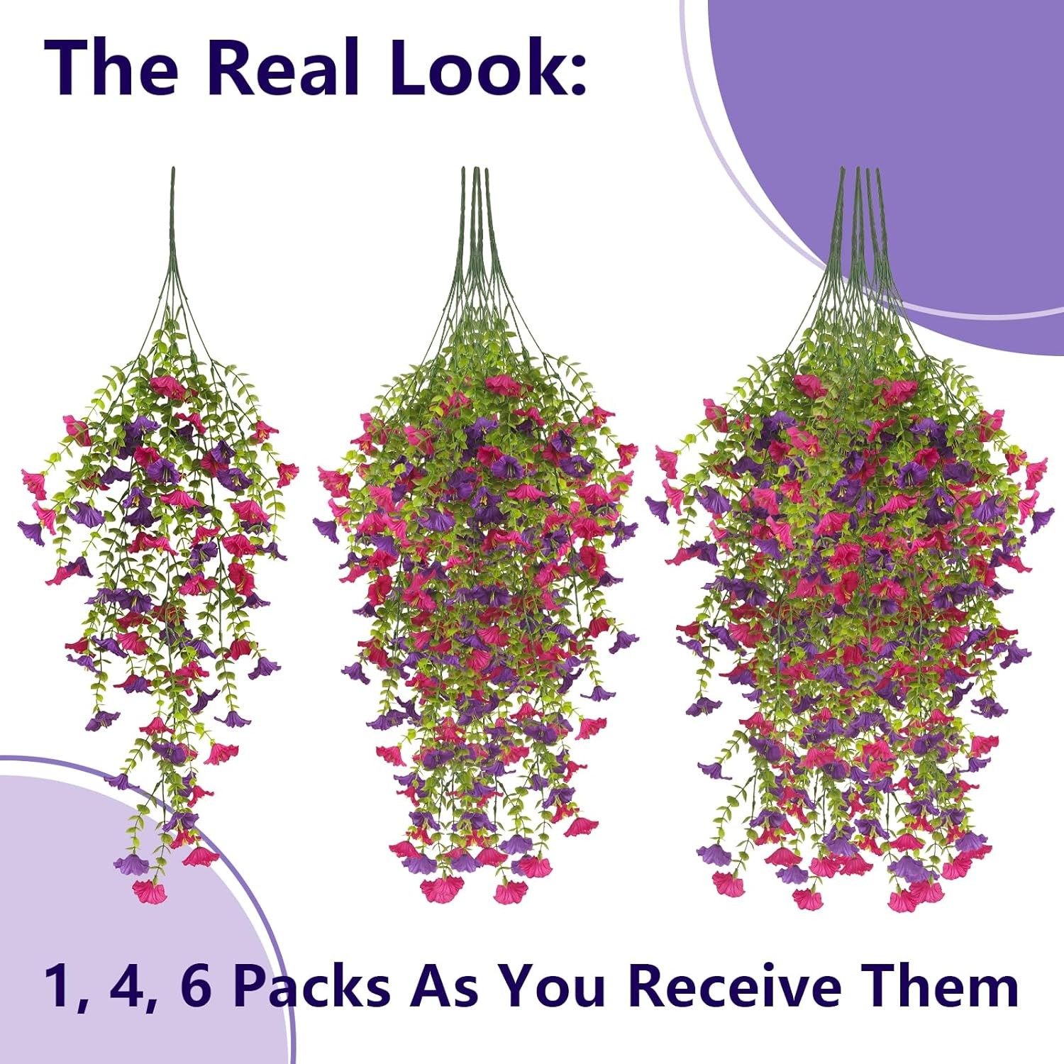 4 Bundles Artificial Hanging Flowers for Outdoors, UV Resistant Fake Morning Glo