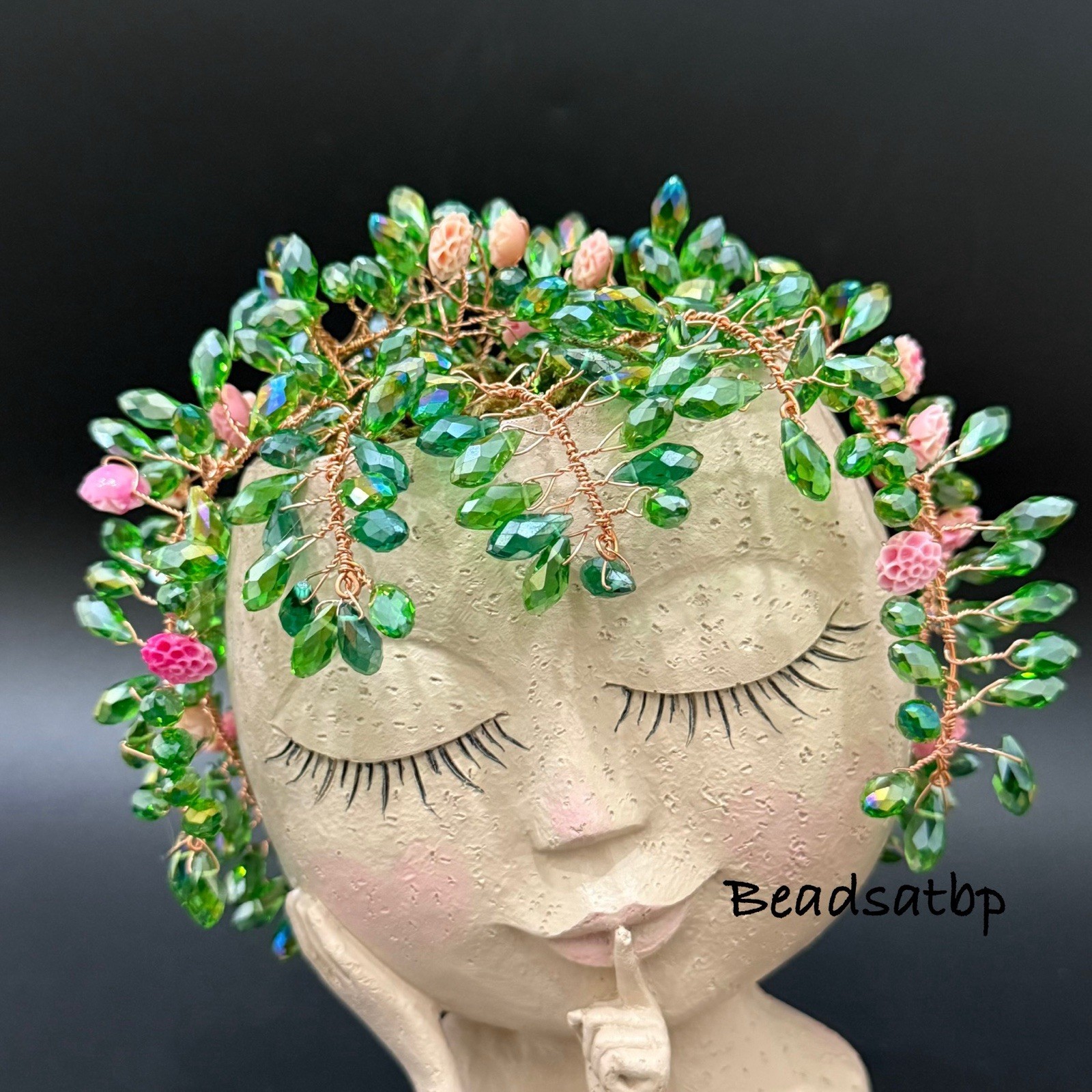 Handmade Beaded Forever Plant Crystal Teardrop Beads Cute 7” Resin Girl Planter