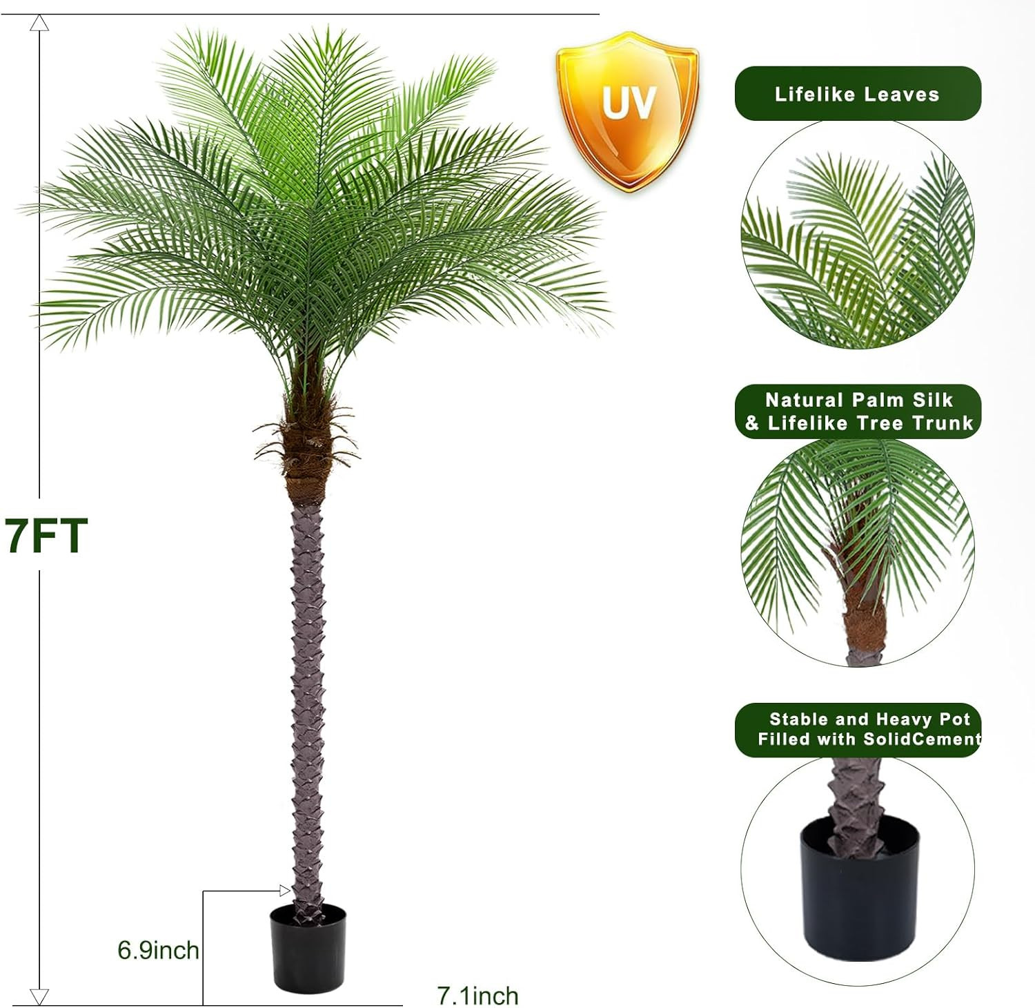 7Ft Artificial Phoenix Palm Tree, Faux Coconut Silk Tropical Fake Palm Plant for