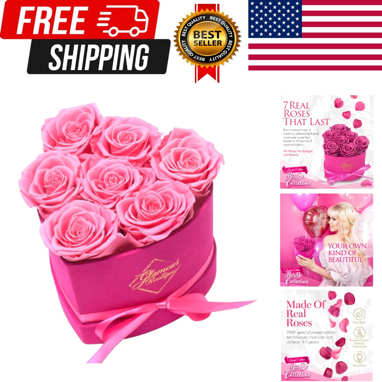 7 Flower Forever Heart Shape Box, Eternal Preserved Roses Gift for Her, Lasti…