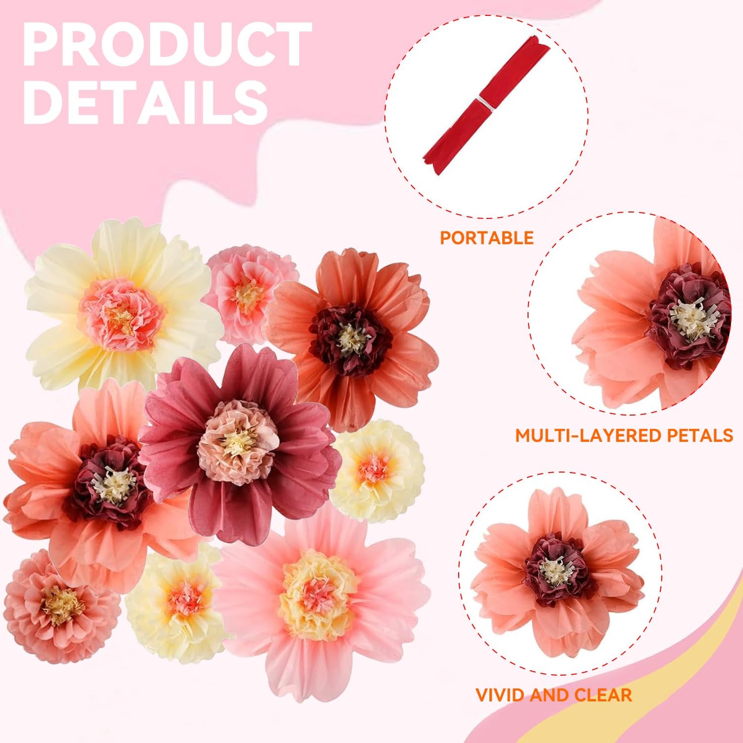 Large Colorful Tissue Paper Flowers 20″ Giant Fiesta Paper Flowers for Mexica…
