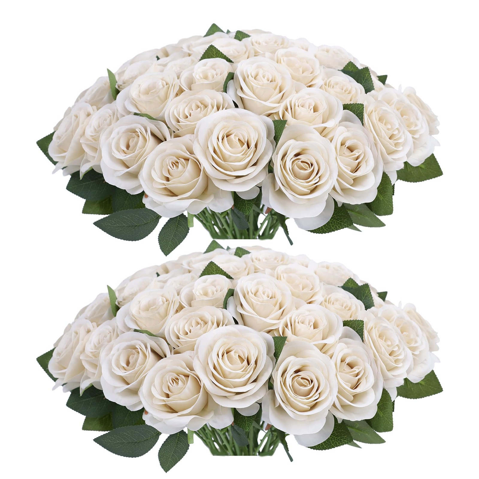 52pcs Beige Roses Artificial Flowers Fake Flowers Silk Roses with Stems for D…