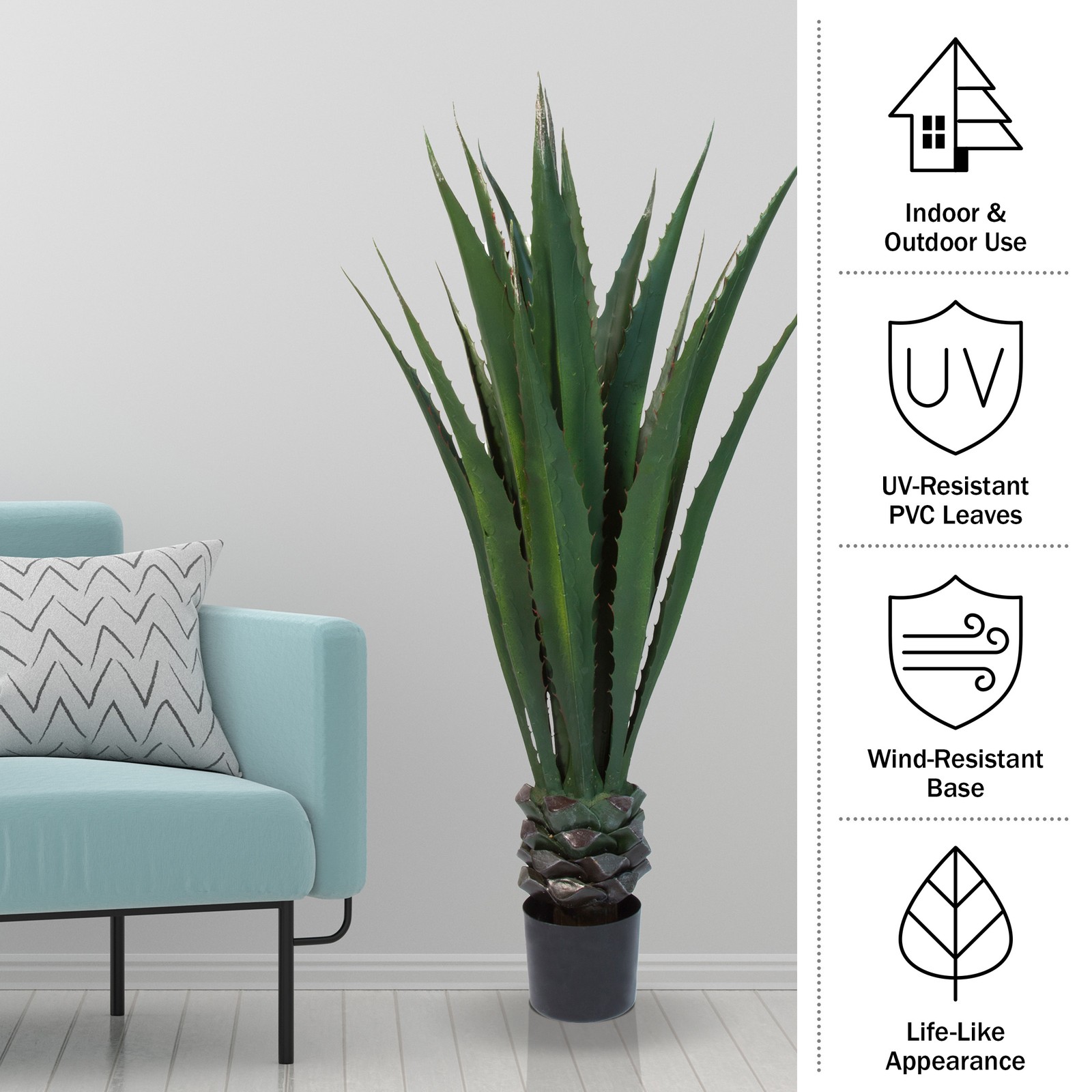 50 Inch Fake Artificial Giant Agave Floor Plant Indoor Outdoor